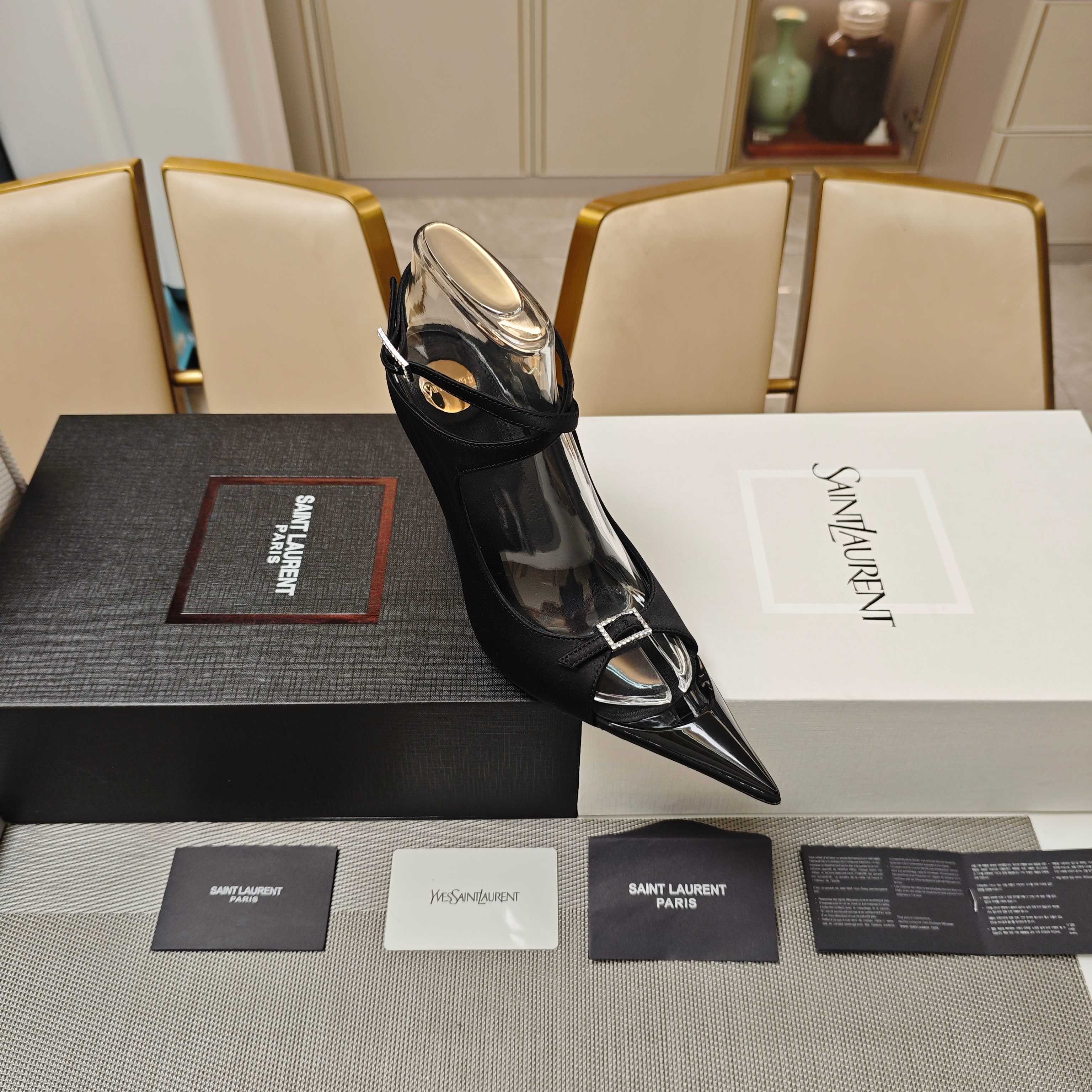 YSL T-Strap Crystal Heels