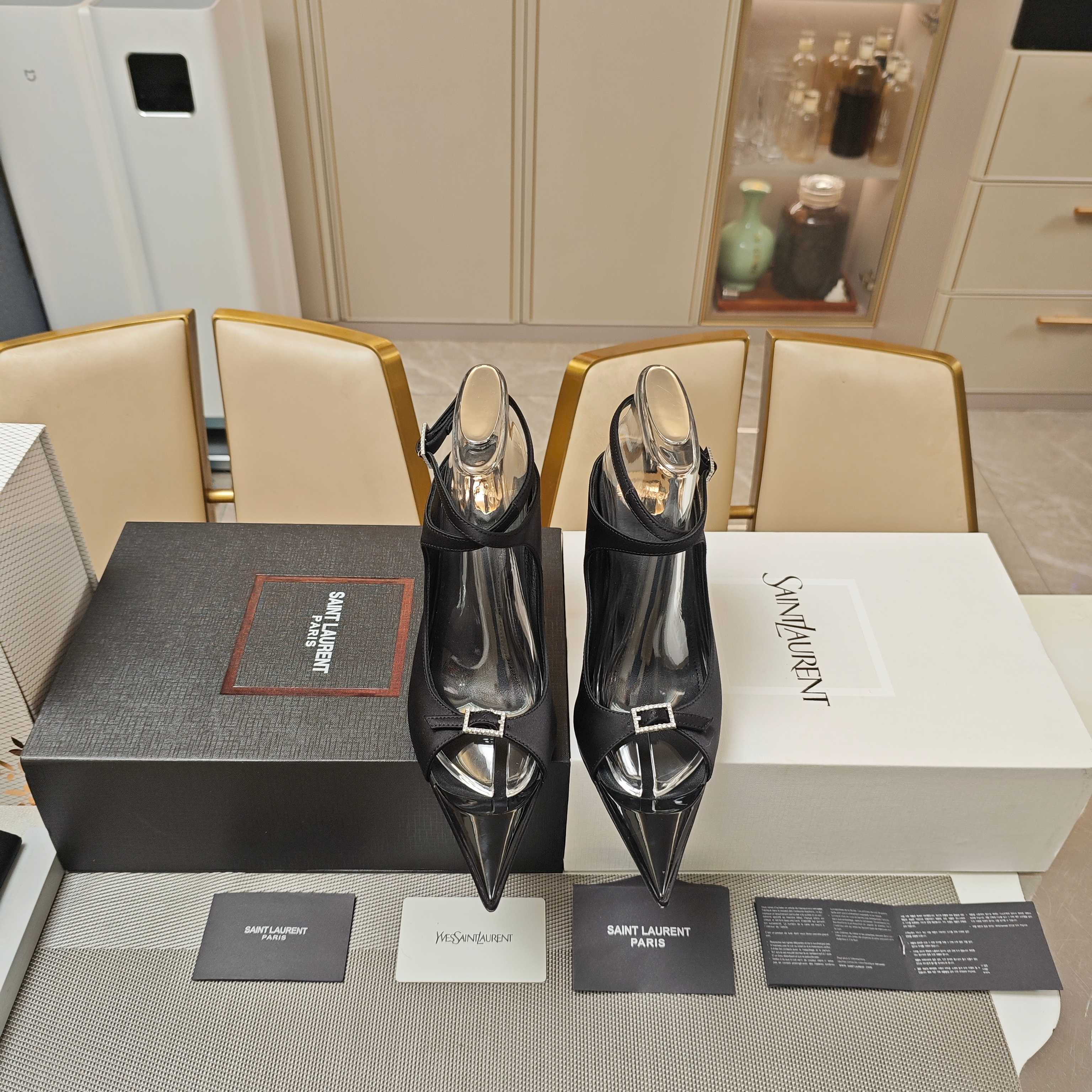 YSL T-Strap Crystal Heels