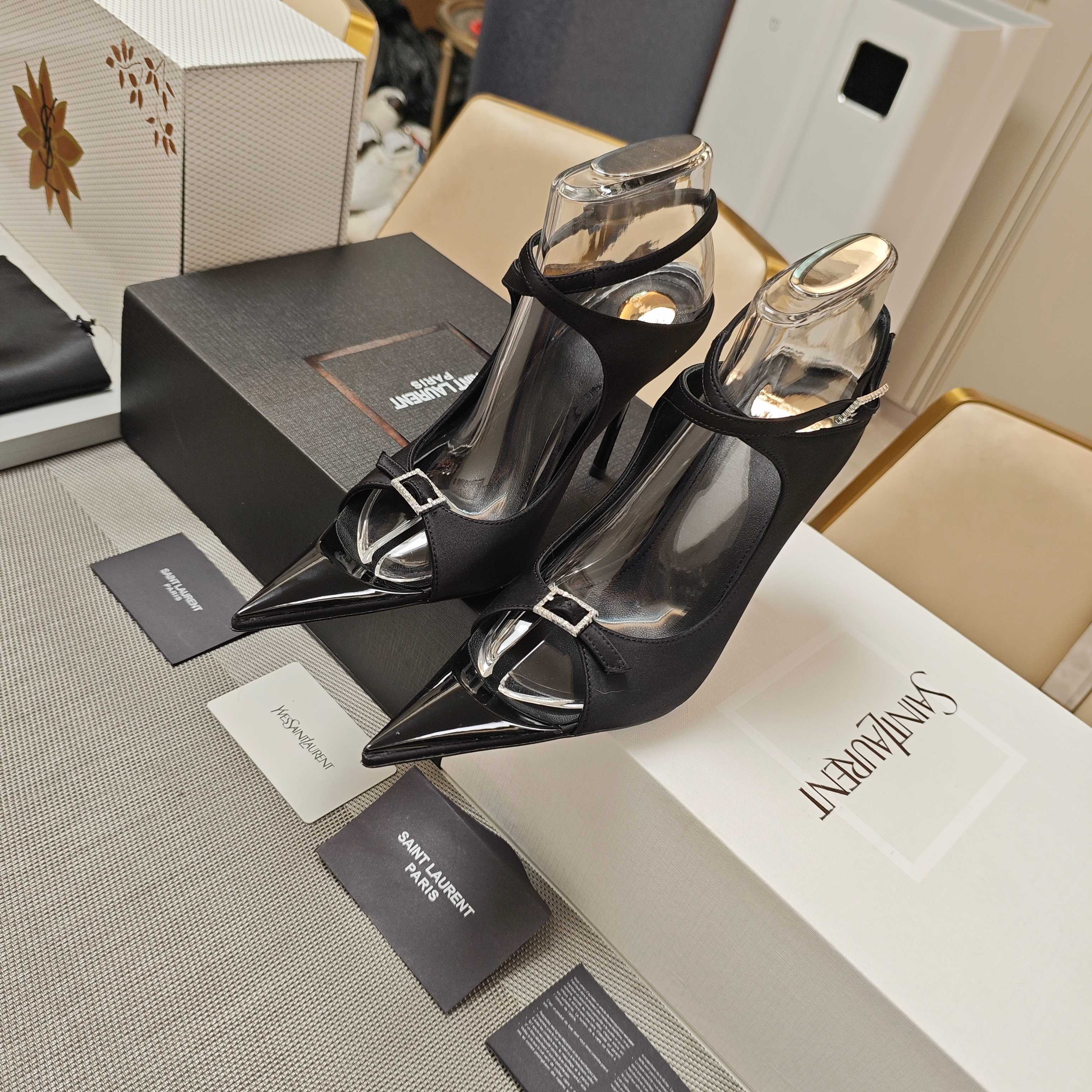 YSL T-Strap Crystal Heels