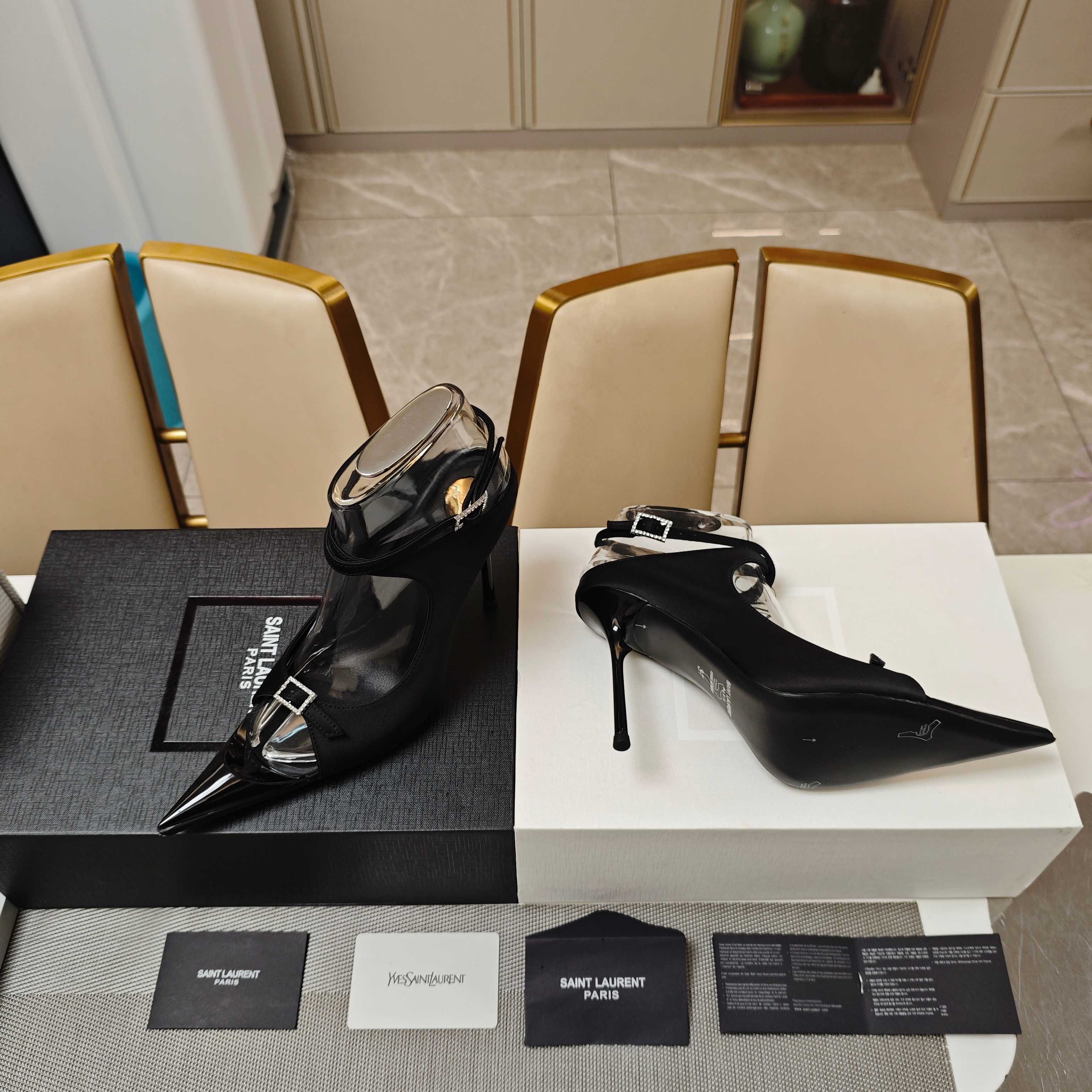 YSL T-Strap Crystal Heels