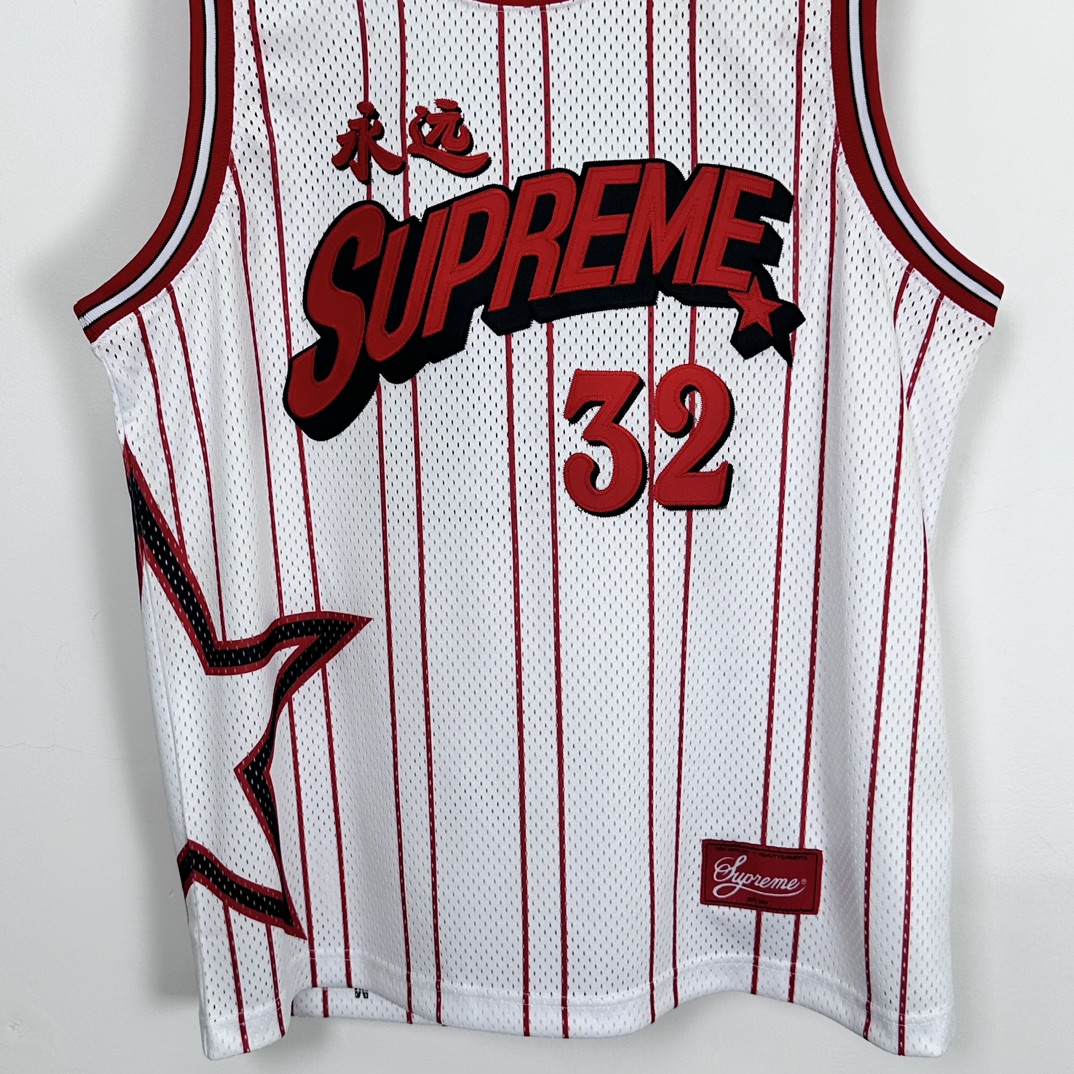 Supreme SS24 Star Basketball Jersey - White/Red Mesh Sleeveless Top 5 i1728107207 6206 6