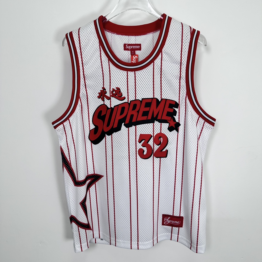 Supreme SS24 Star Basketball Jersey - White/Red Mesh Sleeveless Top 2 i1728107207 6356 2
