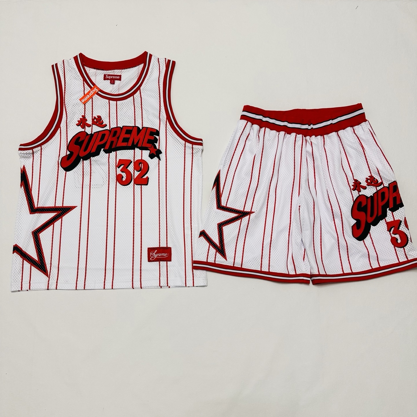 Supreme SS24 WEEK18 Star Basketball Jersey Sets Mesh Shorts - Black White 2 i1744278831507 5104 0 3