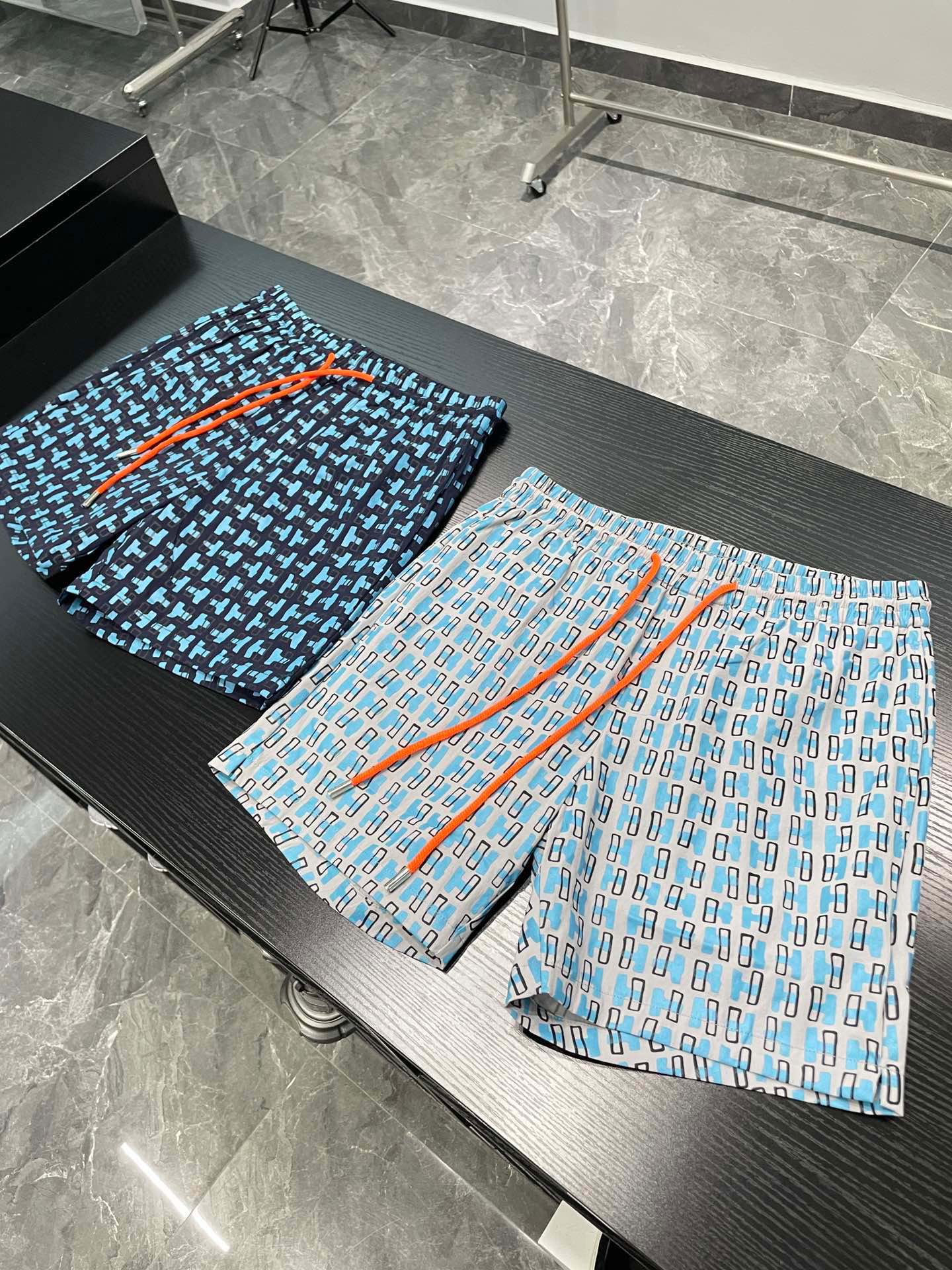 Hermes Clothing Shorts Blue Grey Printing Men Polyester Spring/Summer Collection Beach