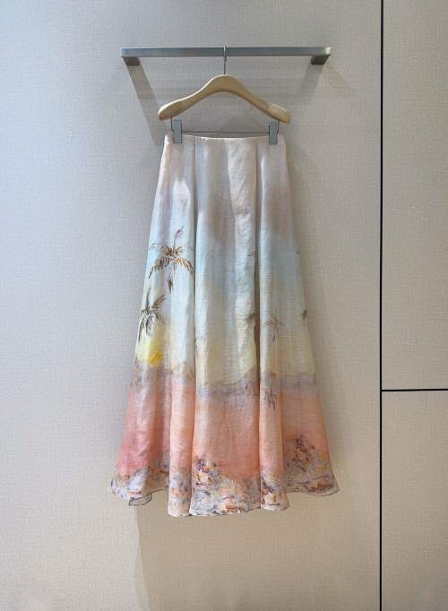 Zimmermann Guava Seascape Silk Linen Organza Midi Skirt with Print 1 Zimmermann Guava Seascape Silk Linen Organza Midi Skirt with Print