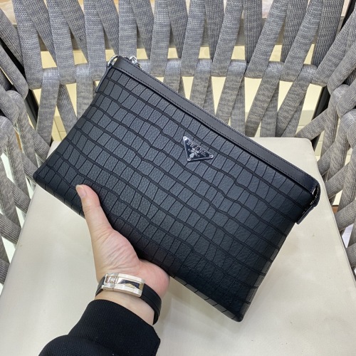 Prada Men's Black Crocodile Leather Clutch Bag - Stylish and Functional