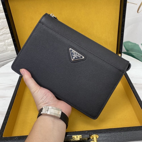 Prada Leather Clutch Bag, Crosshatch Texture, Black, 25x18.5x5cm 1 Prada Leather Clutch Bag, Crosshatch Texture, Black, 25x18.5x5cm