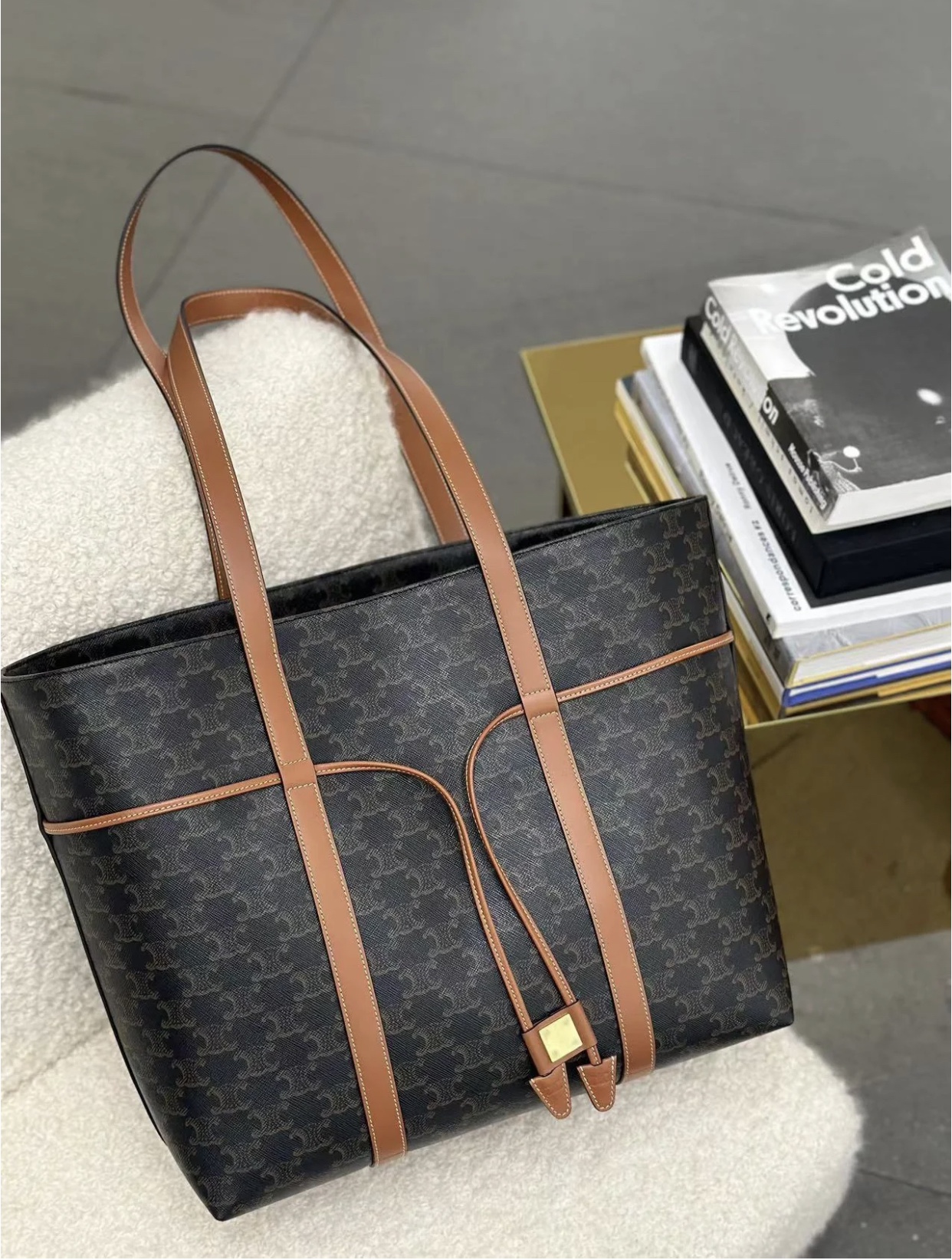 Celine Large Triomphe Drawstring Tote Bag crafted in signature Triomphe - Comprehensive