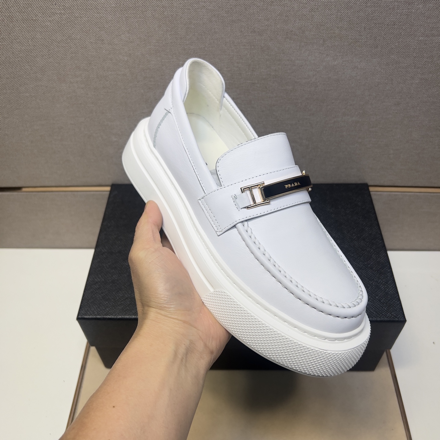 Prada Men's Leather Loafers White Casual Shoes 7 i1742575936927 6231 0 5