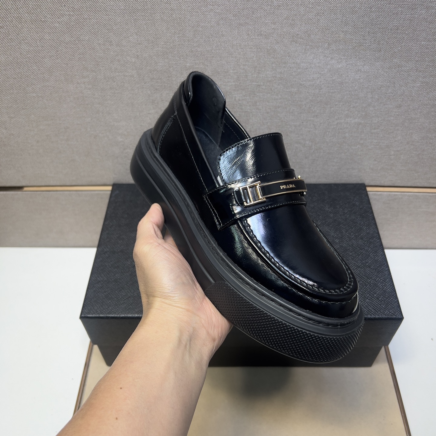 Prada Men's Black Leather Loafers with Gold-Tone Hardware, Size 38-44 7 i1742575948924 879 0 5