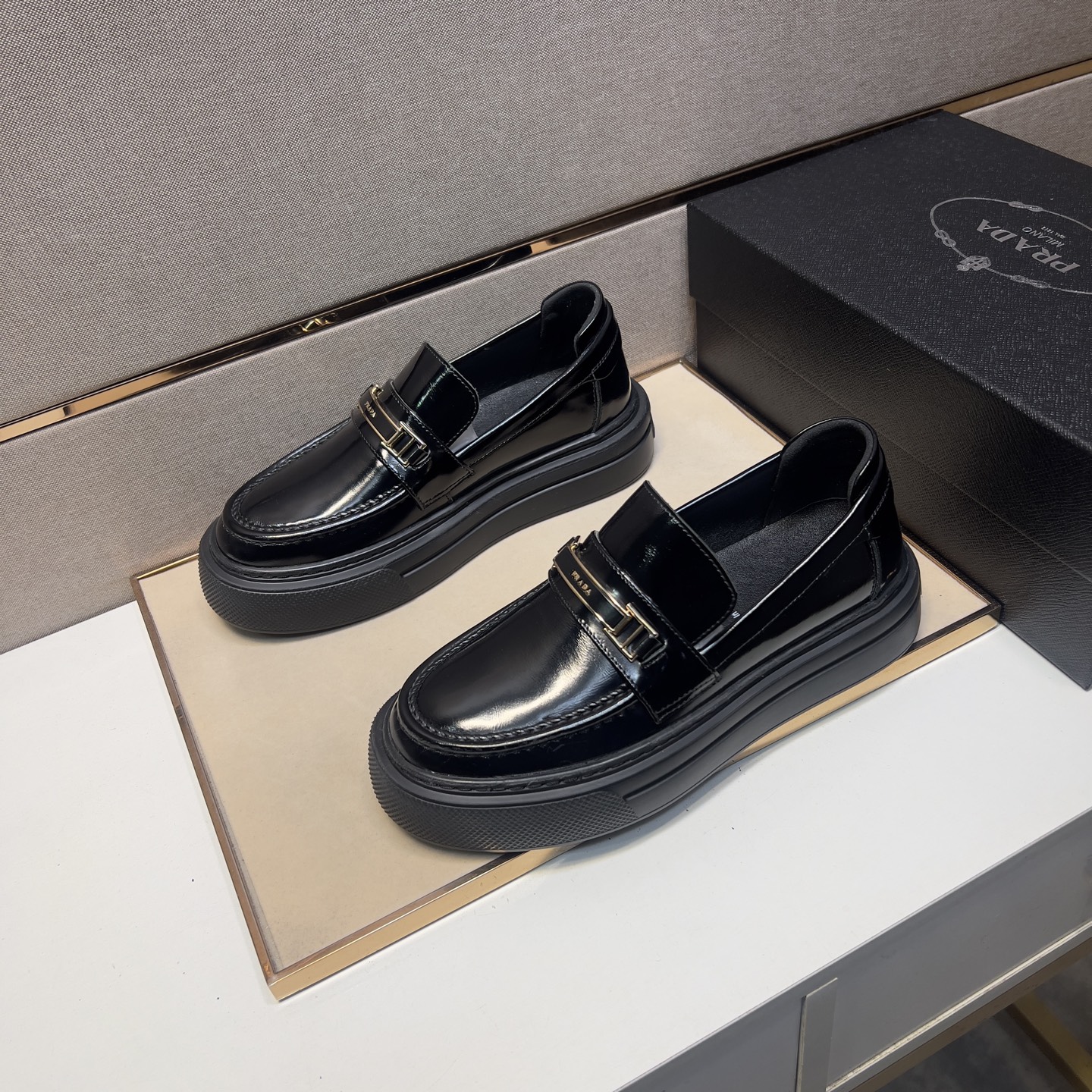 Prada Men's Black Leather Loafers with Gold-Tone Hardware, Size 38-44 3 i1742575949168 9550 0 1