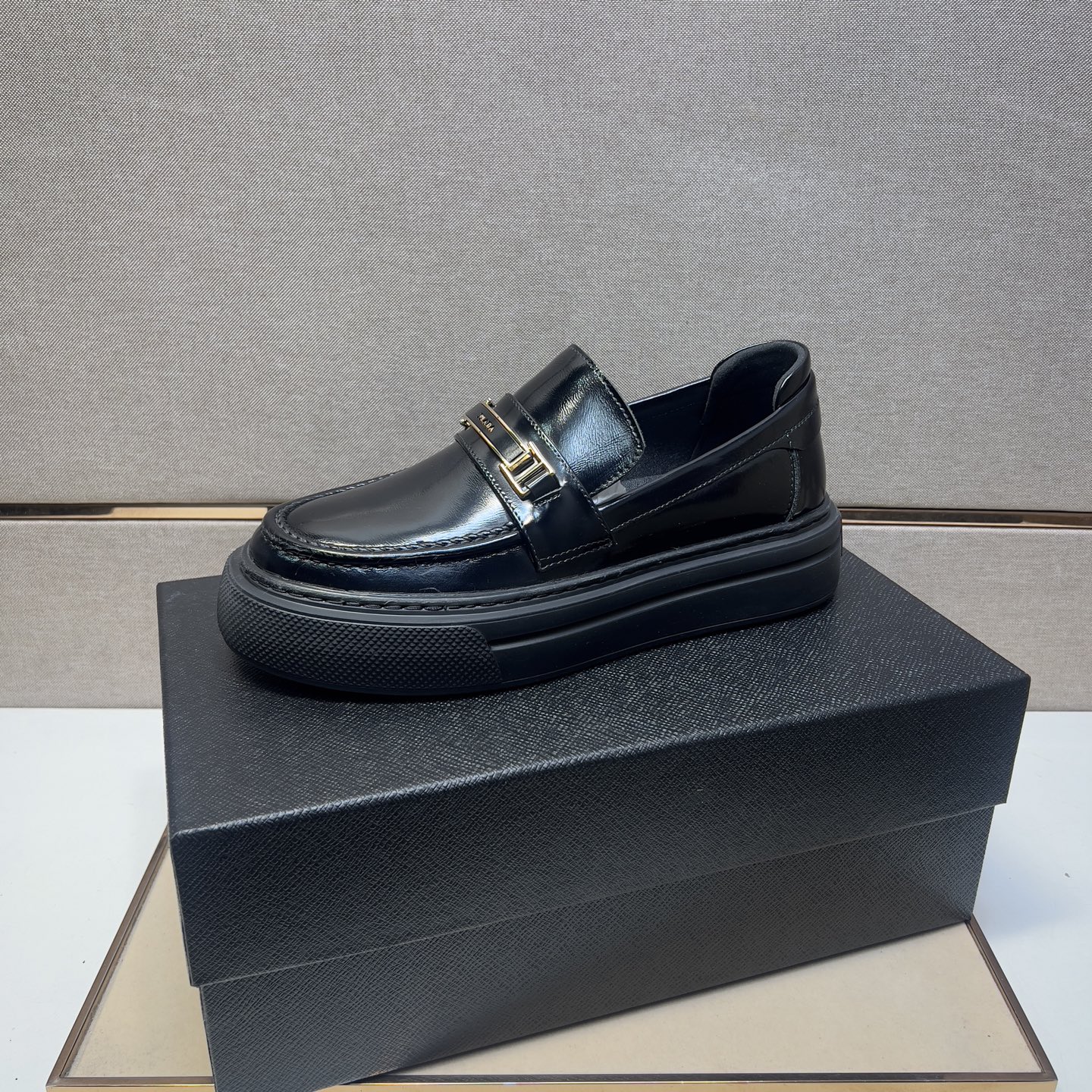 Prada Men's Black Leather Loafers with Gold-Tone Hardware, Size 38-44 5 i1742575949200 6537 0 3