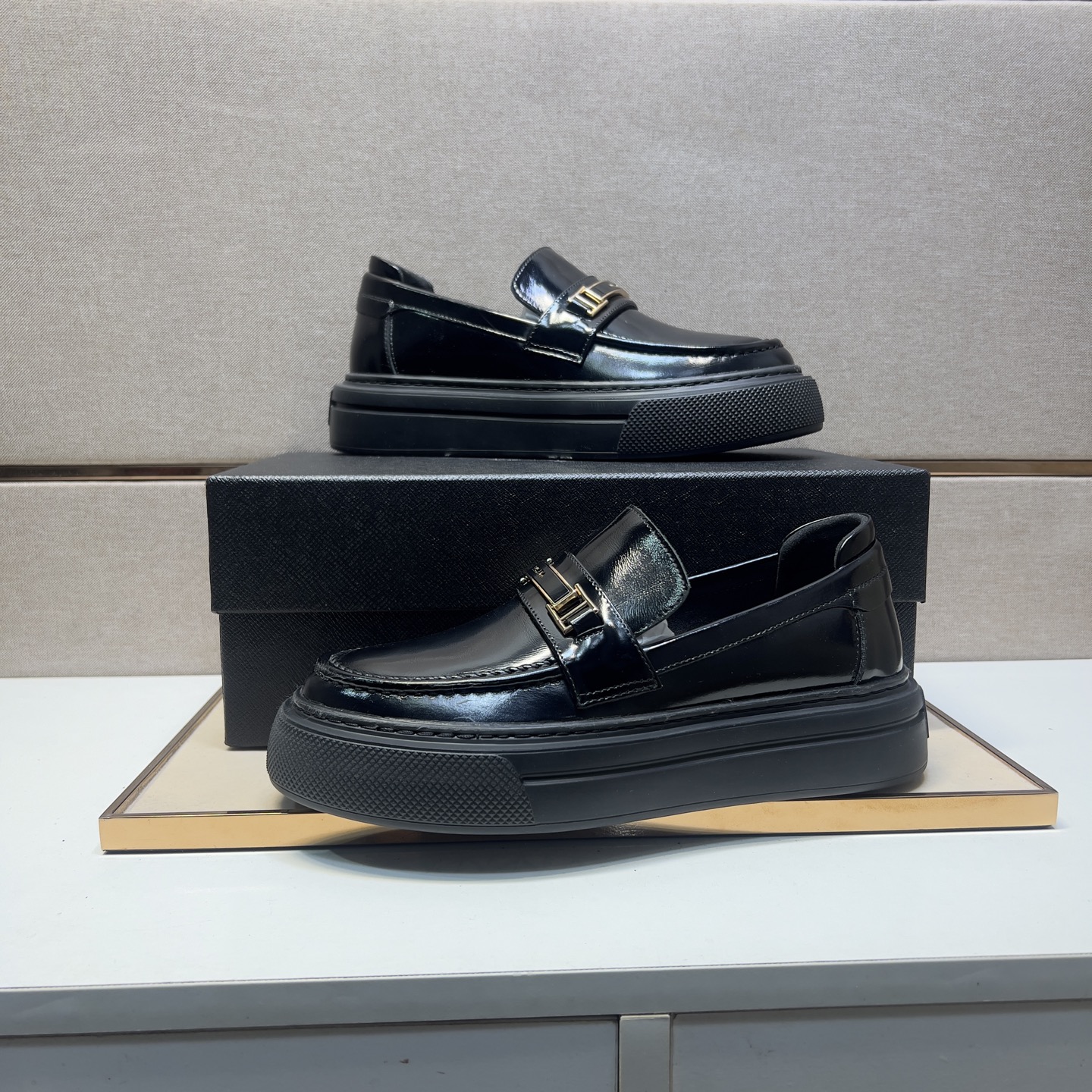 Prada Men's Black Leather Loafers with Gold-Tone Hardware, Size 38-44 6 i1742575950065 1745 0 4