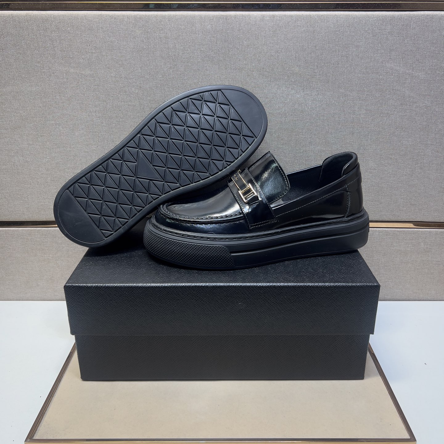 Prada Men's Black Leather Loafers with Gold-Tone Hardware, Size 38-44 9 i1742575950328 8315 0 7