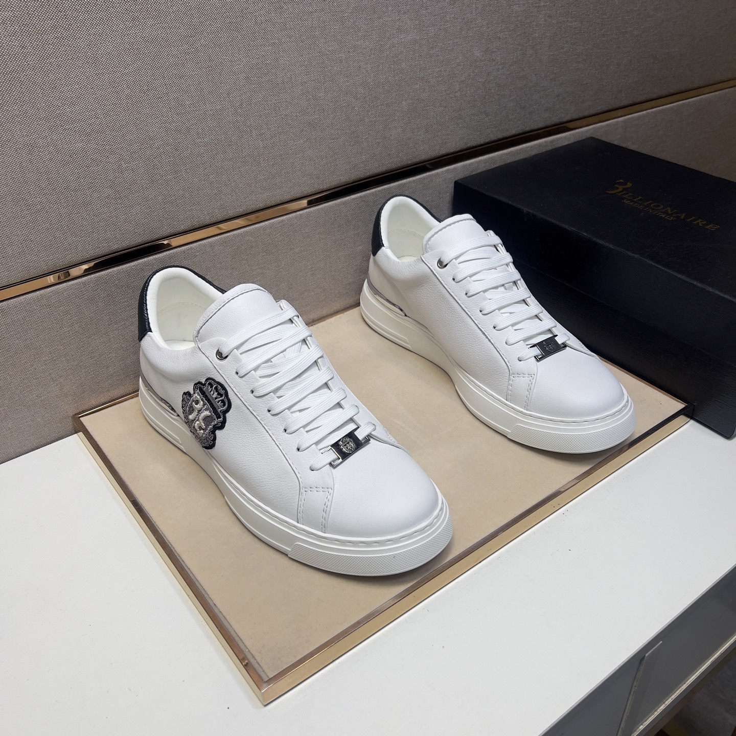 Billionaire White Leather Lace-Up Sneakers for Men, Sizes 39-44 1 Billionaire White Leather Lace-Up Sneakers for Men, Sizes 39-44