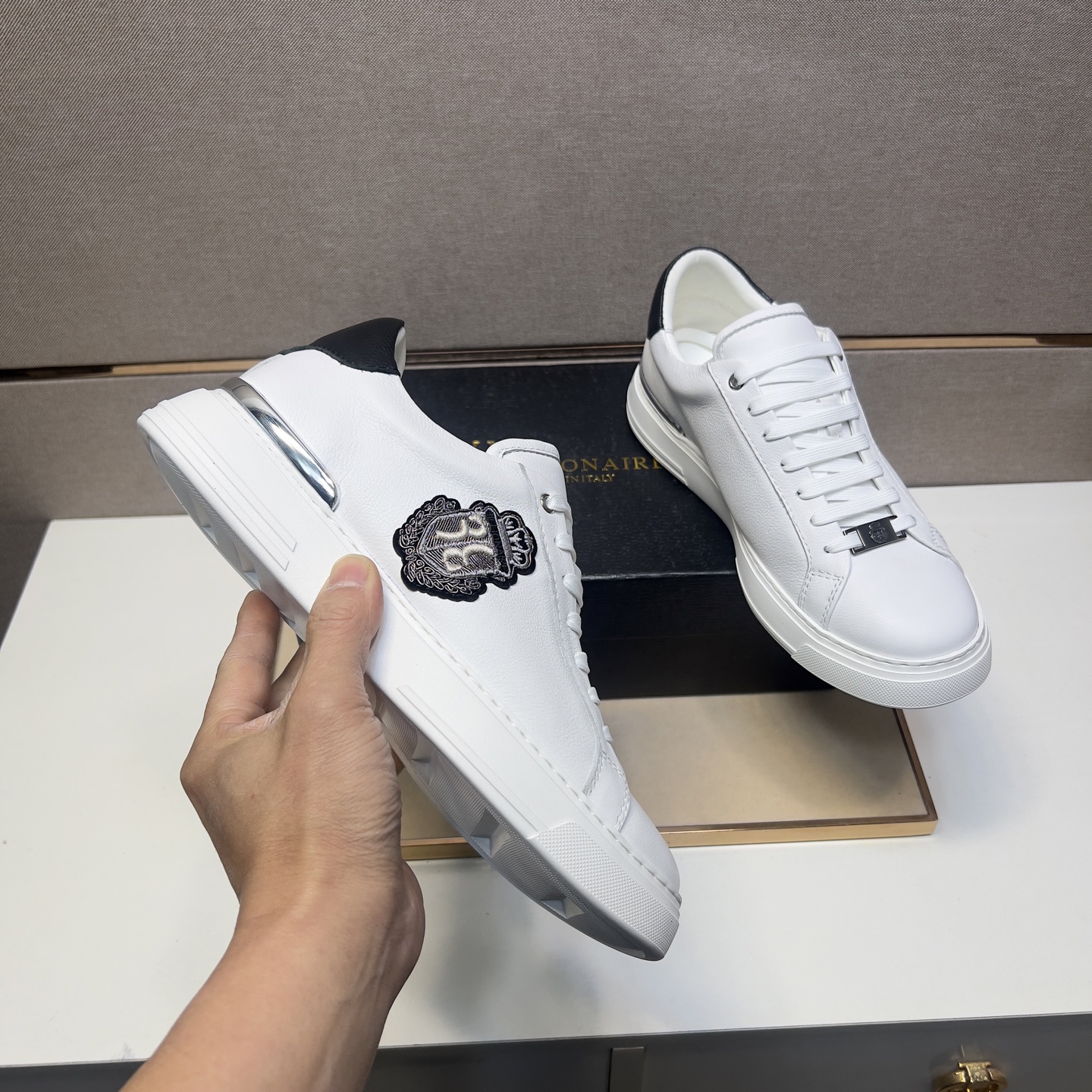 Billionaire White Leather Lace-Up Sneakers for Men, Sizes 39-44 8 i1742660946410 6932 0 6