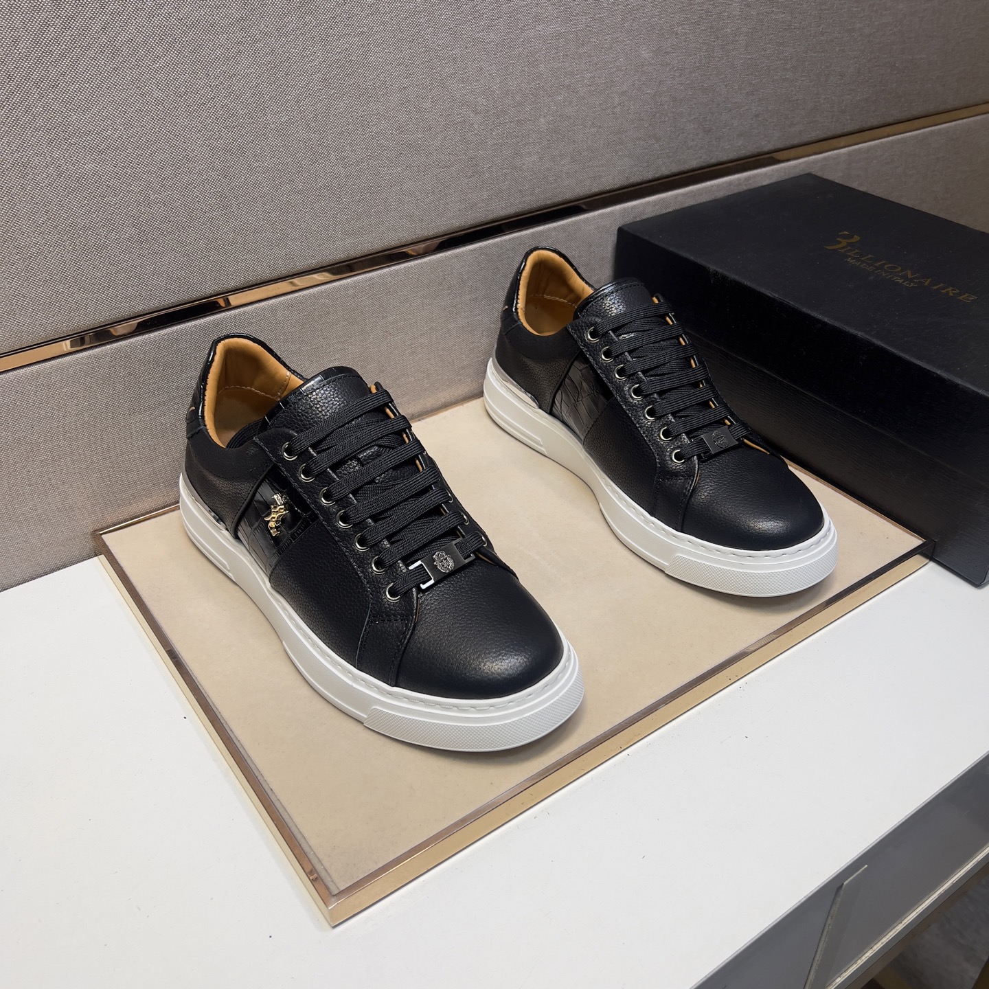 Billionaire Leather Sneakers for Men, Black Leather Upper, Sizes 39-44 2 i1742661036612 5499 0 0