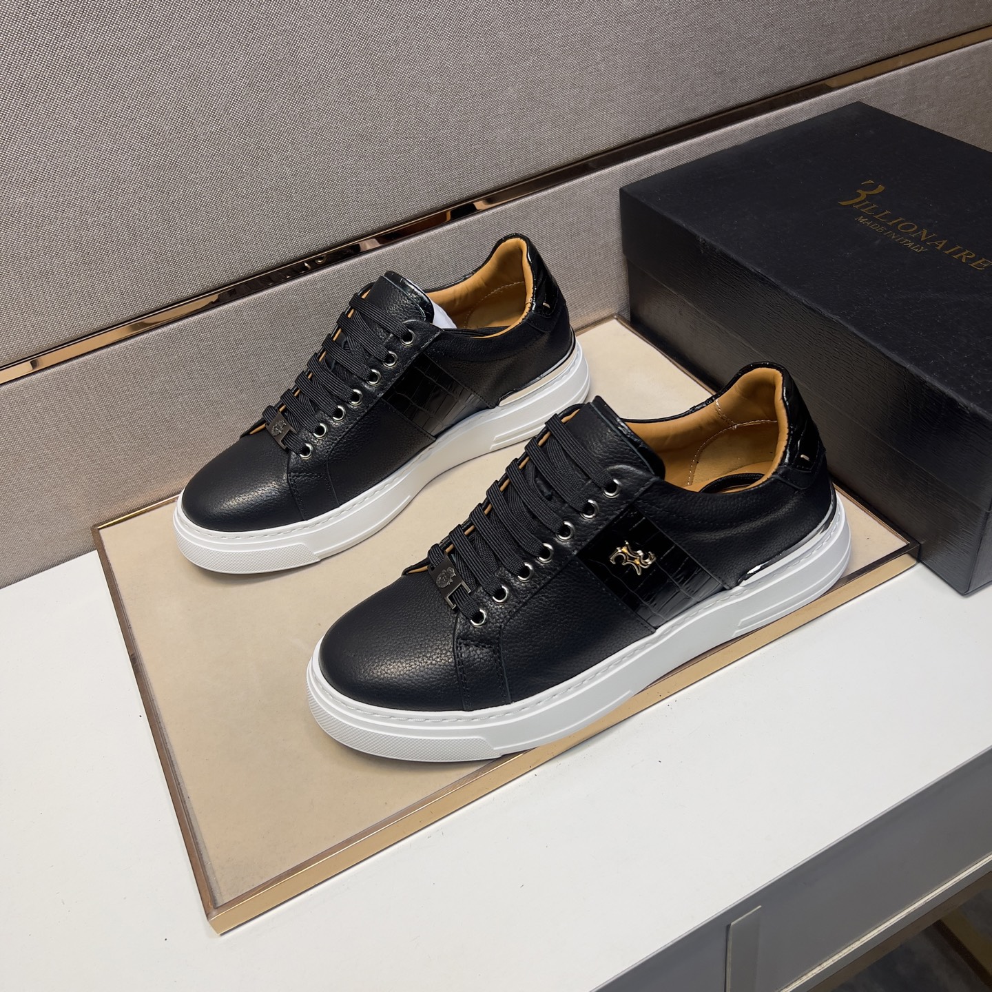 Billionaire Leather Sneakers for Men, Black Leather Upper, Sizes 39-44 3 i1742661036811 8839 0 1