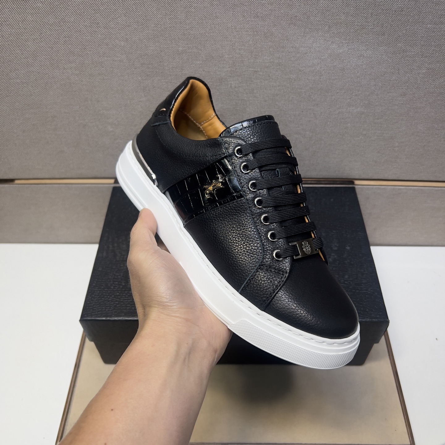 Billionaire Leather Sneakers for Men, Black Leather Upper, Sizes 39-44 7 i1742661036842 5756 0 5
