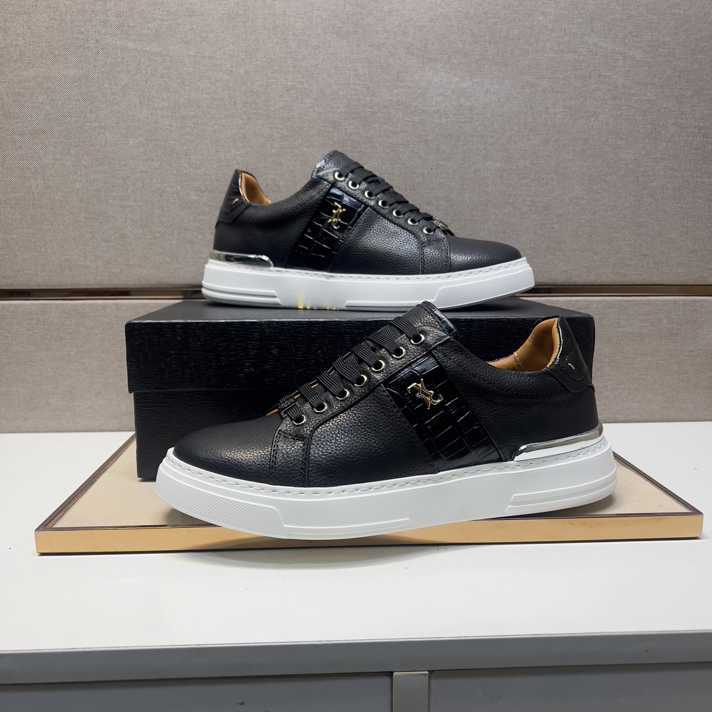 Billionaire Leather Sneakers for Men, Black Leather Upper, Sizes 39-44 6 i1742661037856 4133 0 4
