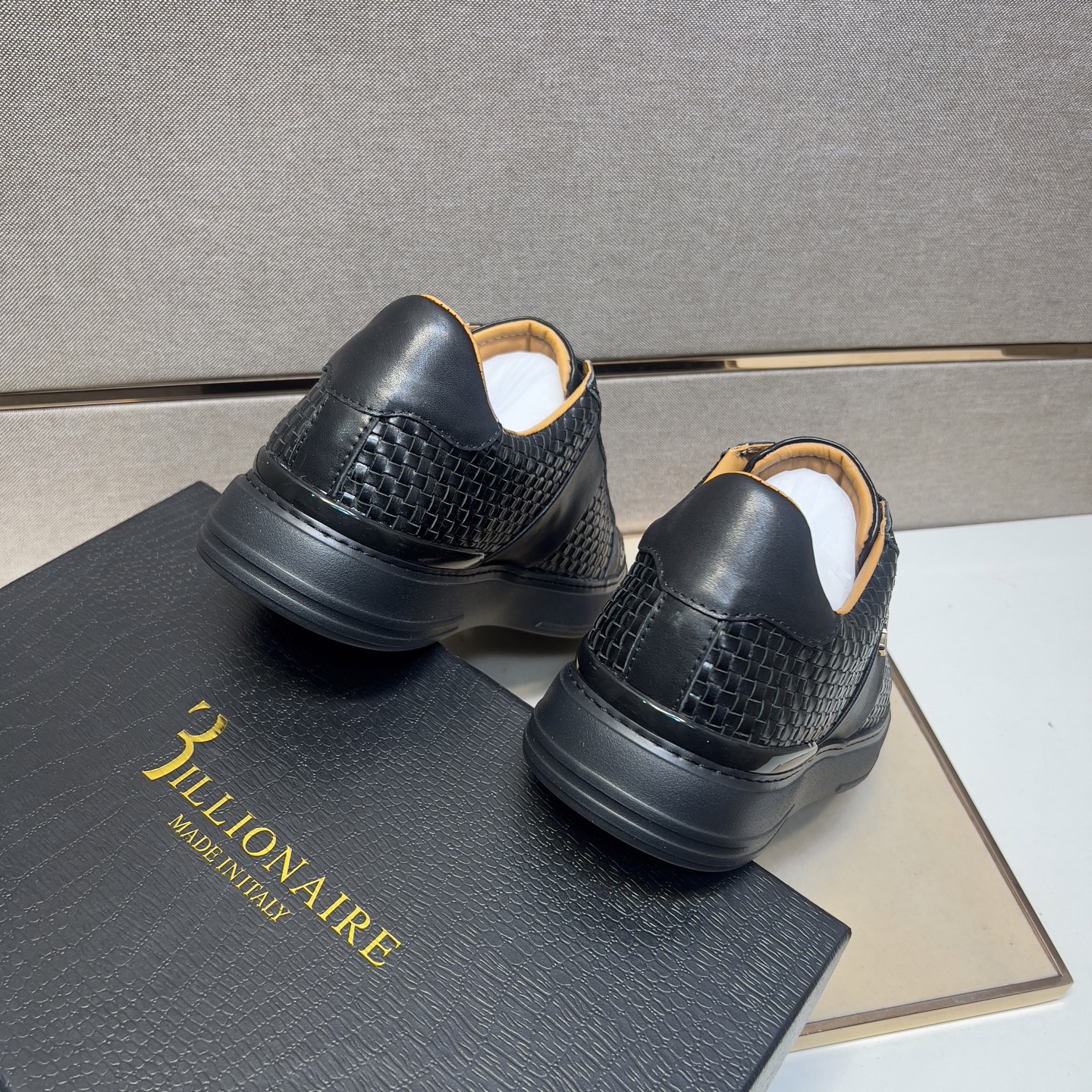 Billionaire Men's Black Leather Woven Casual Sneakers, Sizes 39-44 10 i1742661098639 4017 0 8