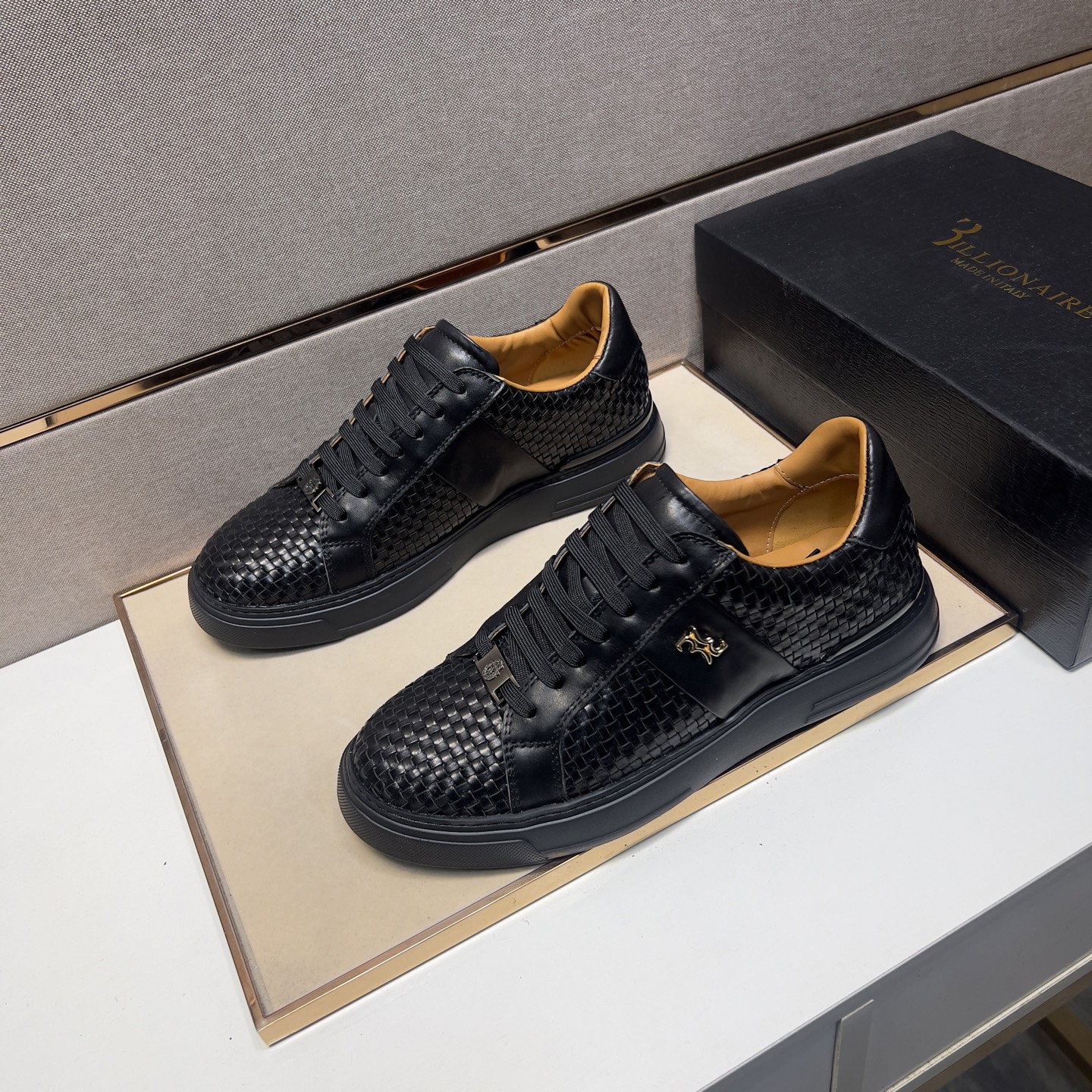 Billionaire Men's Black Leather Woven Casual Sneakers, Sizes 39-44 3 i1742661098639 8382 0 1