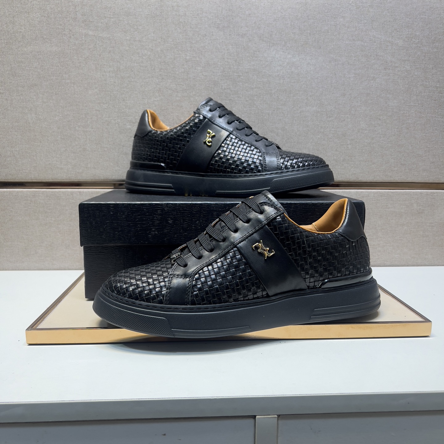 Billionaire Men's Black Leather Woven Casual Sneakers, Sizes 39-44 6 i1742661099367 7655 0 4