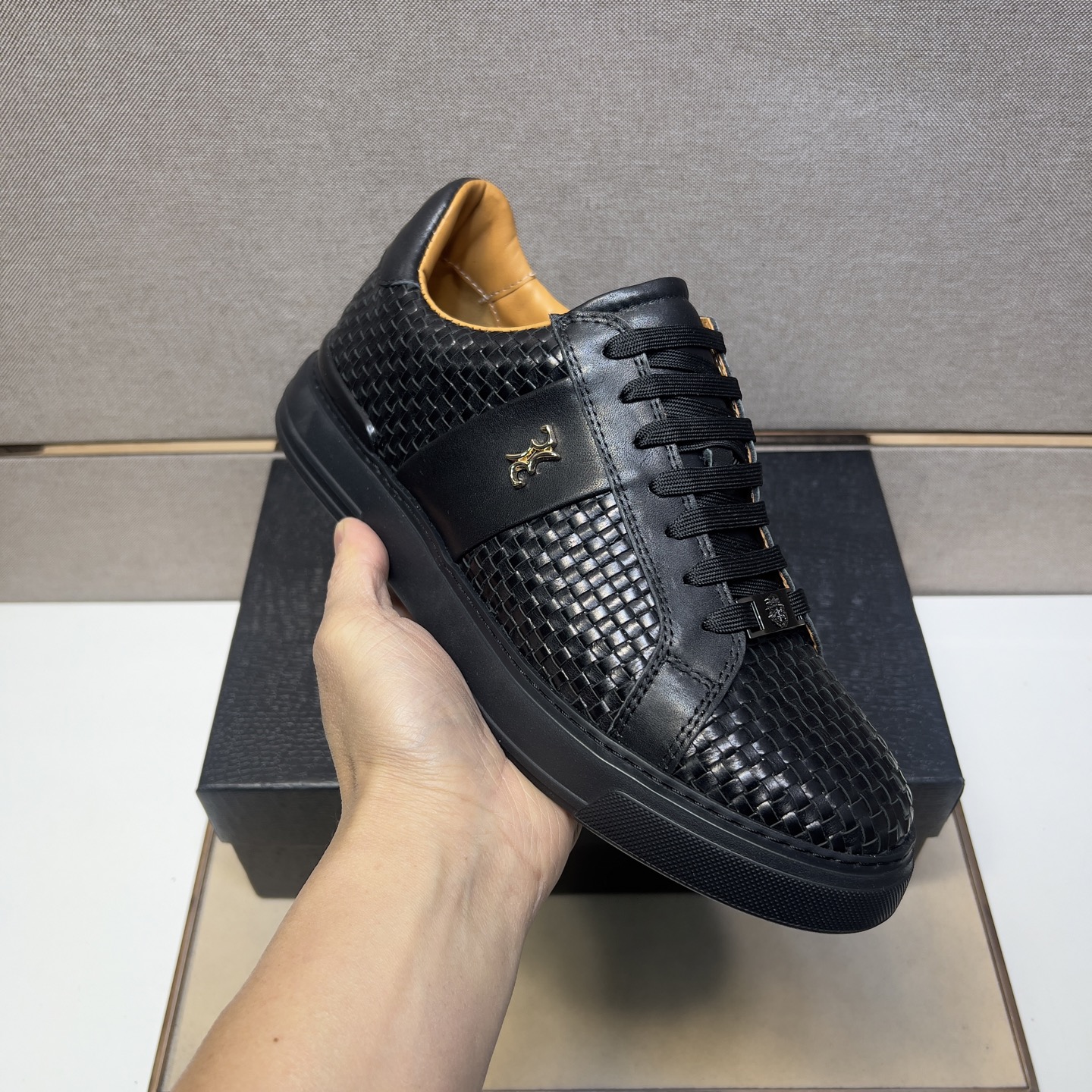Billionaire Men's Black Leather Woven Casual Sneakers, Sizes 39-44 7 i1742661099418 3764 0 5