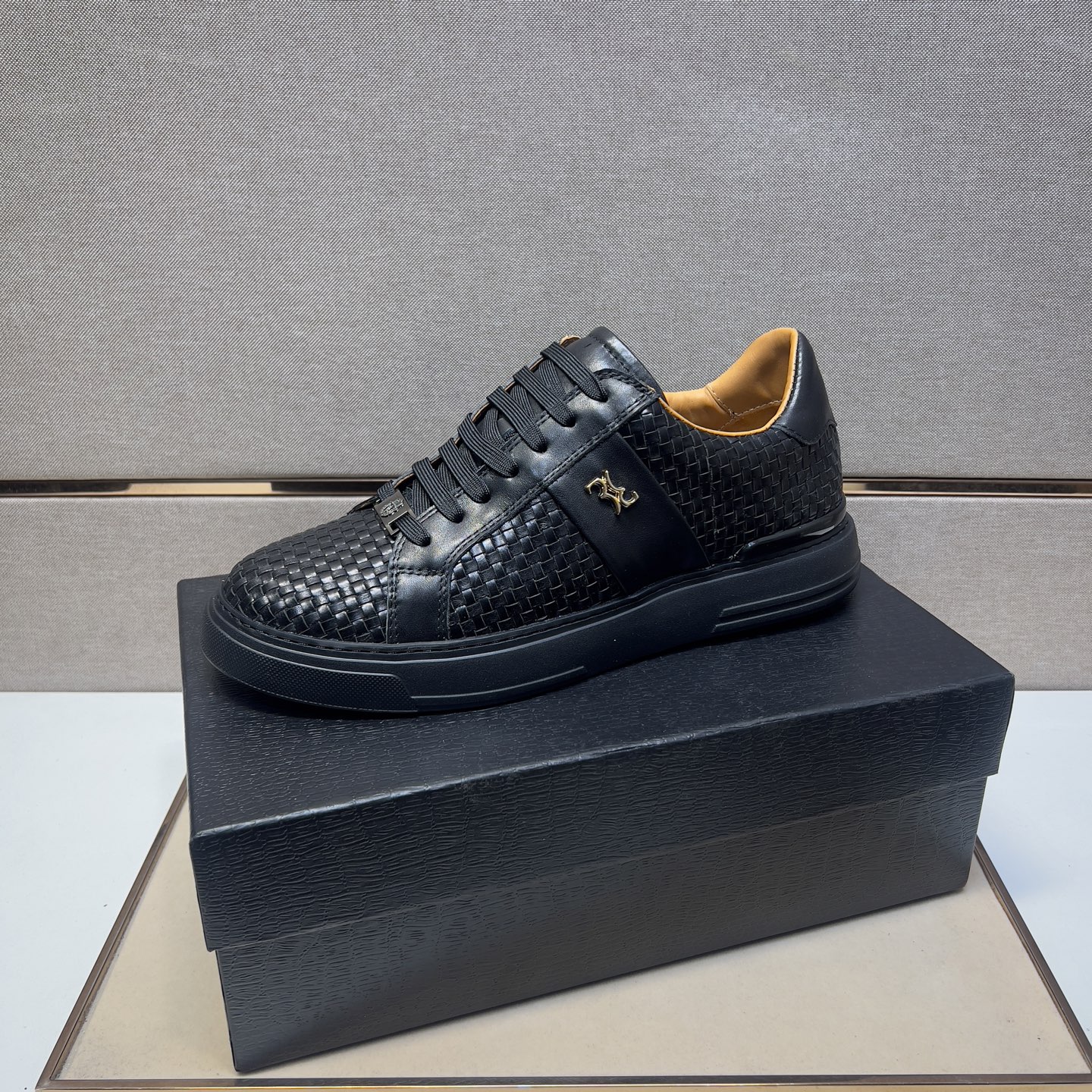 Billionaire Men's Black Leather Woven Casual Sneakers, Sizes 39-44 5 i1742661099476 670 0 3