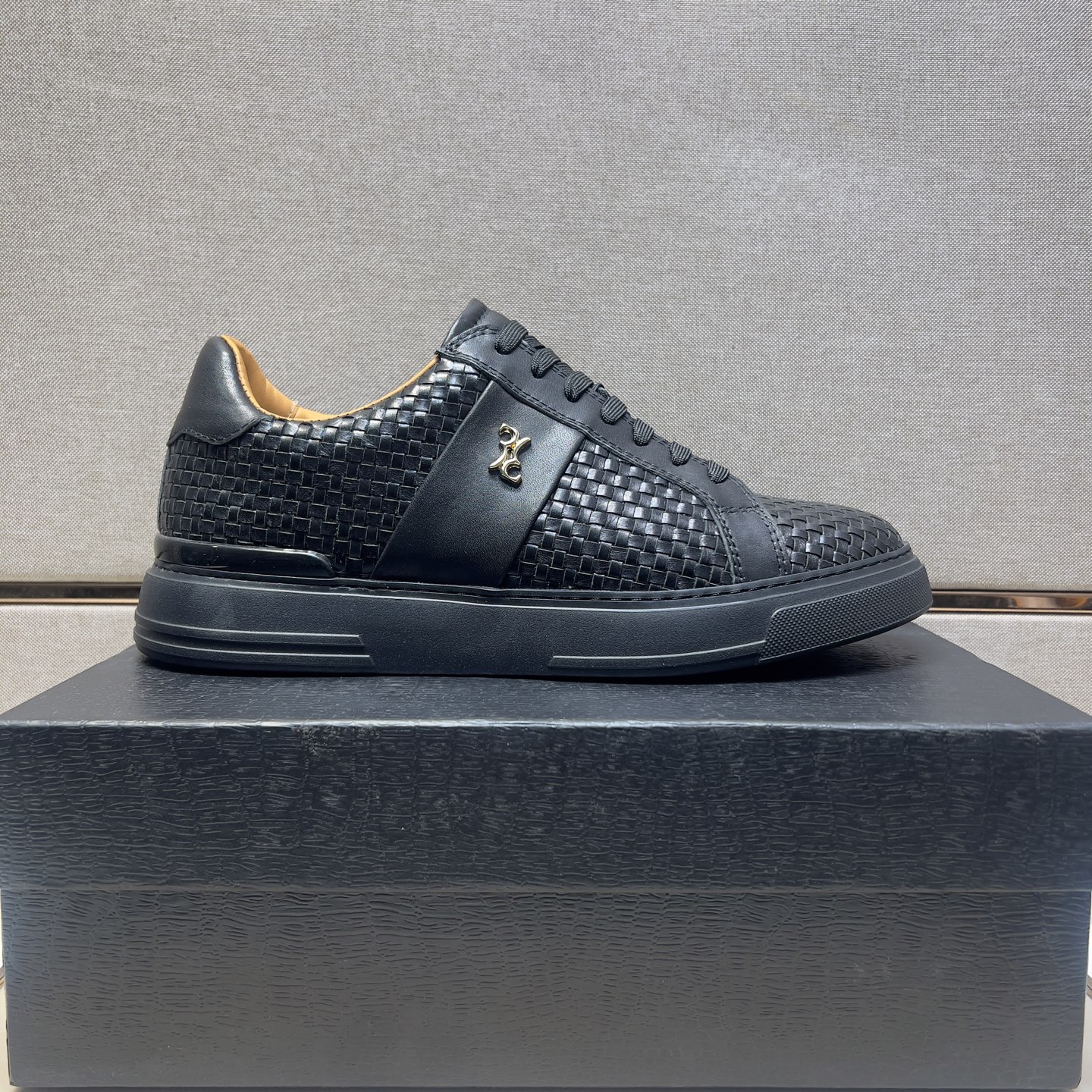 Billionaire Men's Black Leather Woven Casual Sneakers, Sizes 39-44 4 i1742661099478 2750 0 2