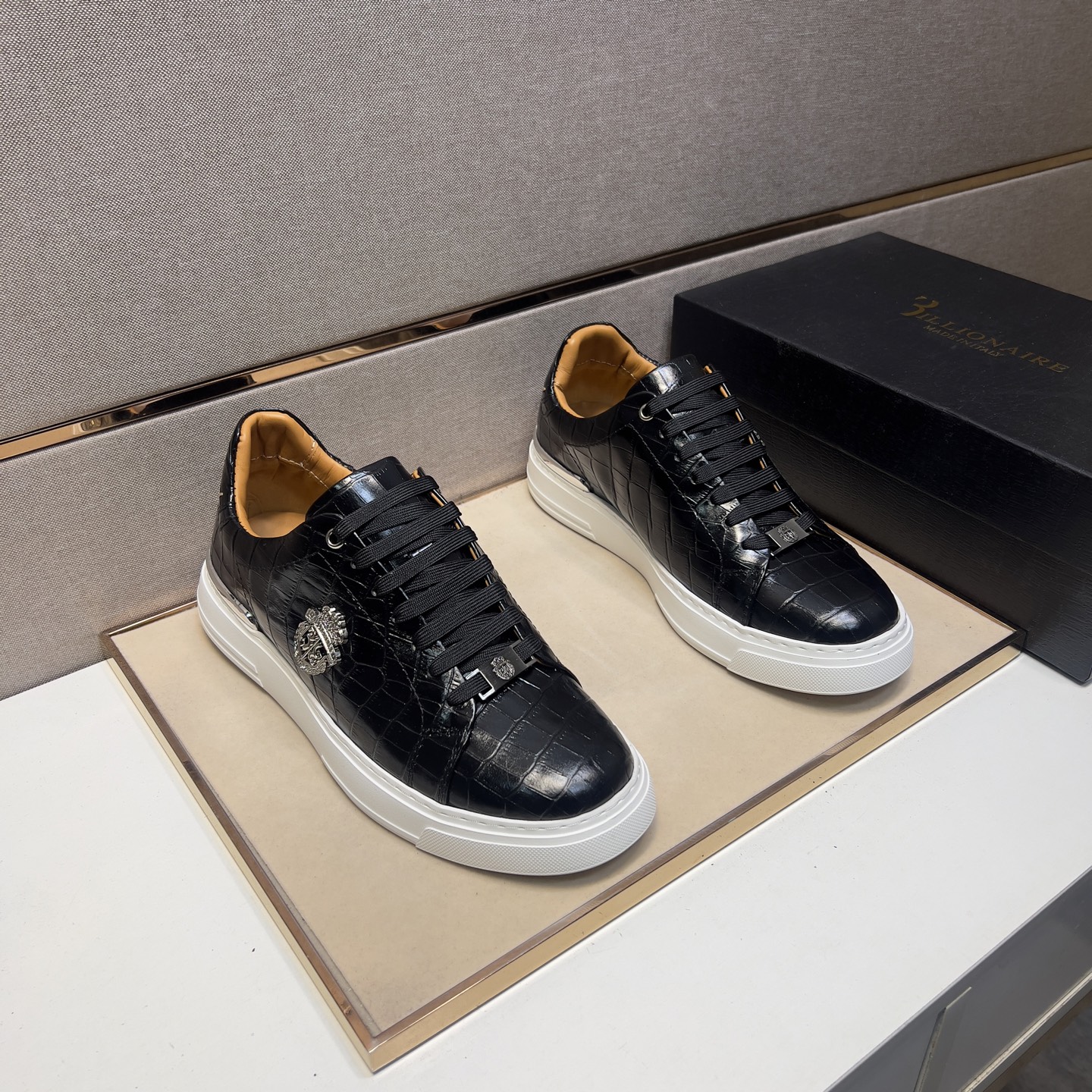 Billionaire Men's Leather Crocodile-Embossed Casual Sneakers, Sizes 39-44 2 i1742661163973 646 0 0