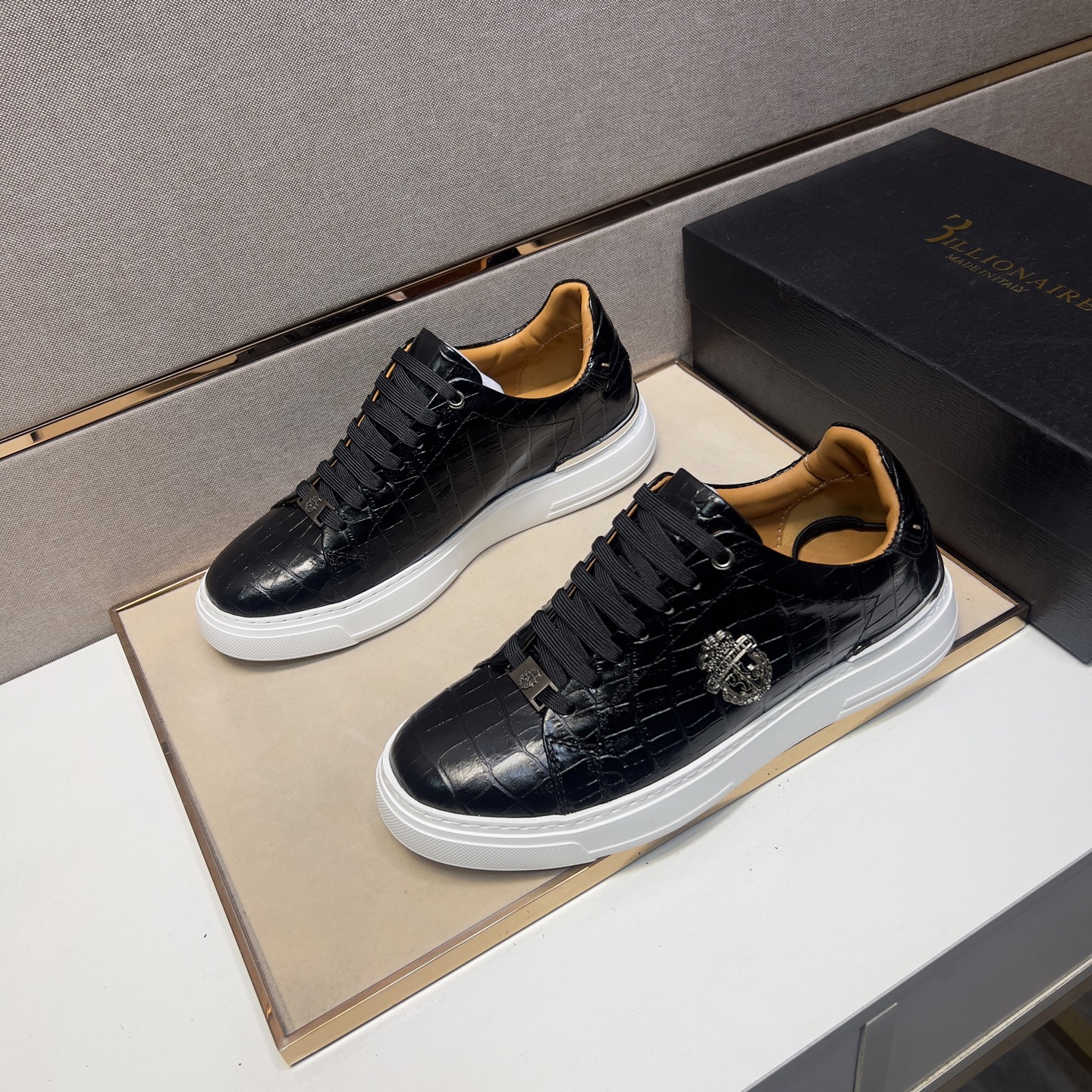 Billionaire Men's Leather Crocodile-Embossed Casual Sneakers, Sizes 39-44 3 i1742661164809 4527 0 1