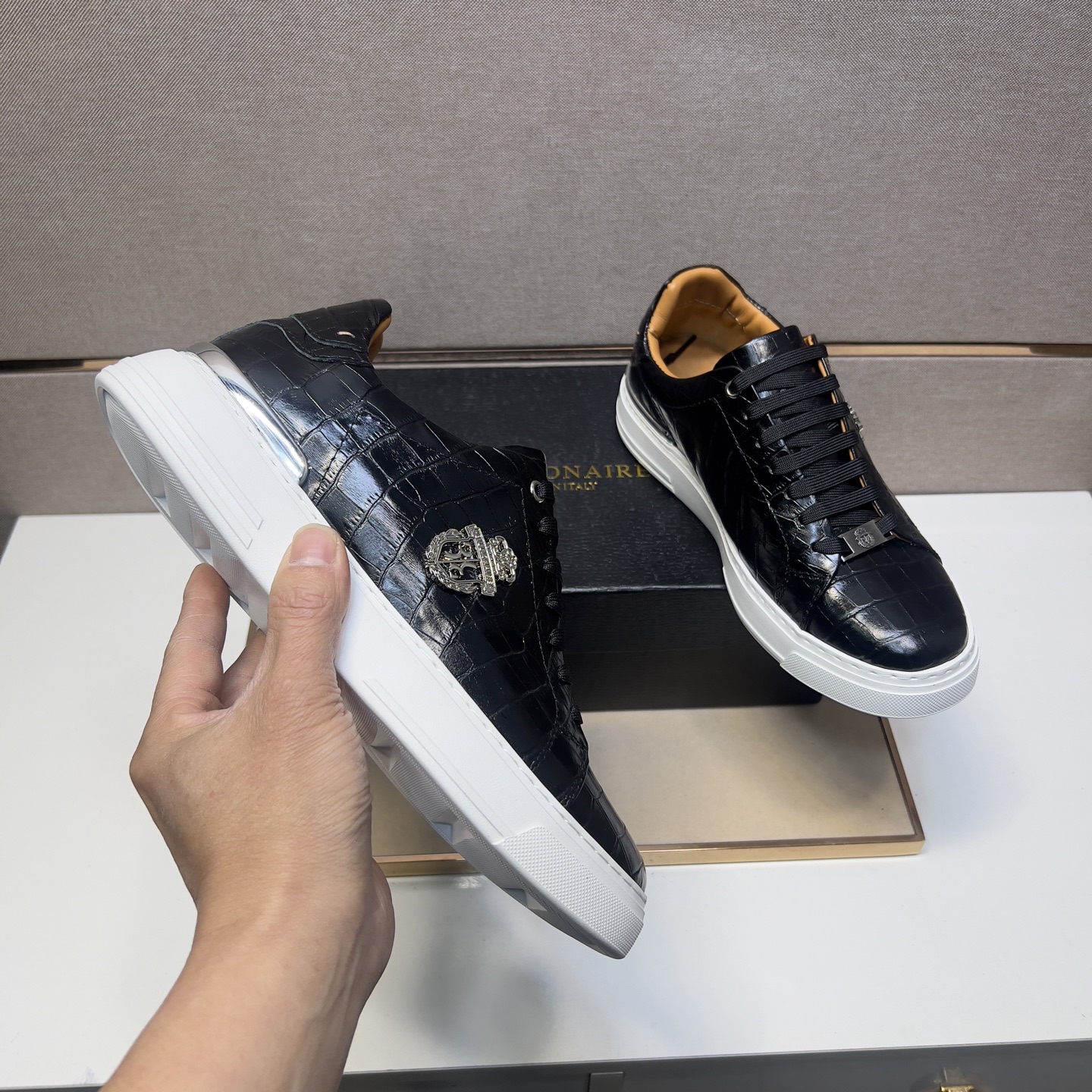 Billionaire Men's Leather Crocodile-Embossed Casual Sneakers, Sizes 39-44 8 i1742661164835 4040 0 6