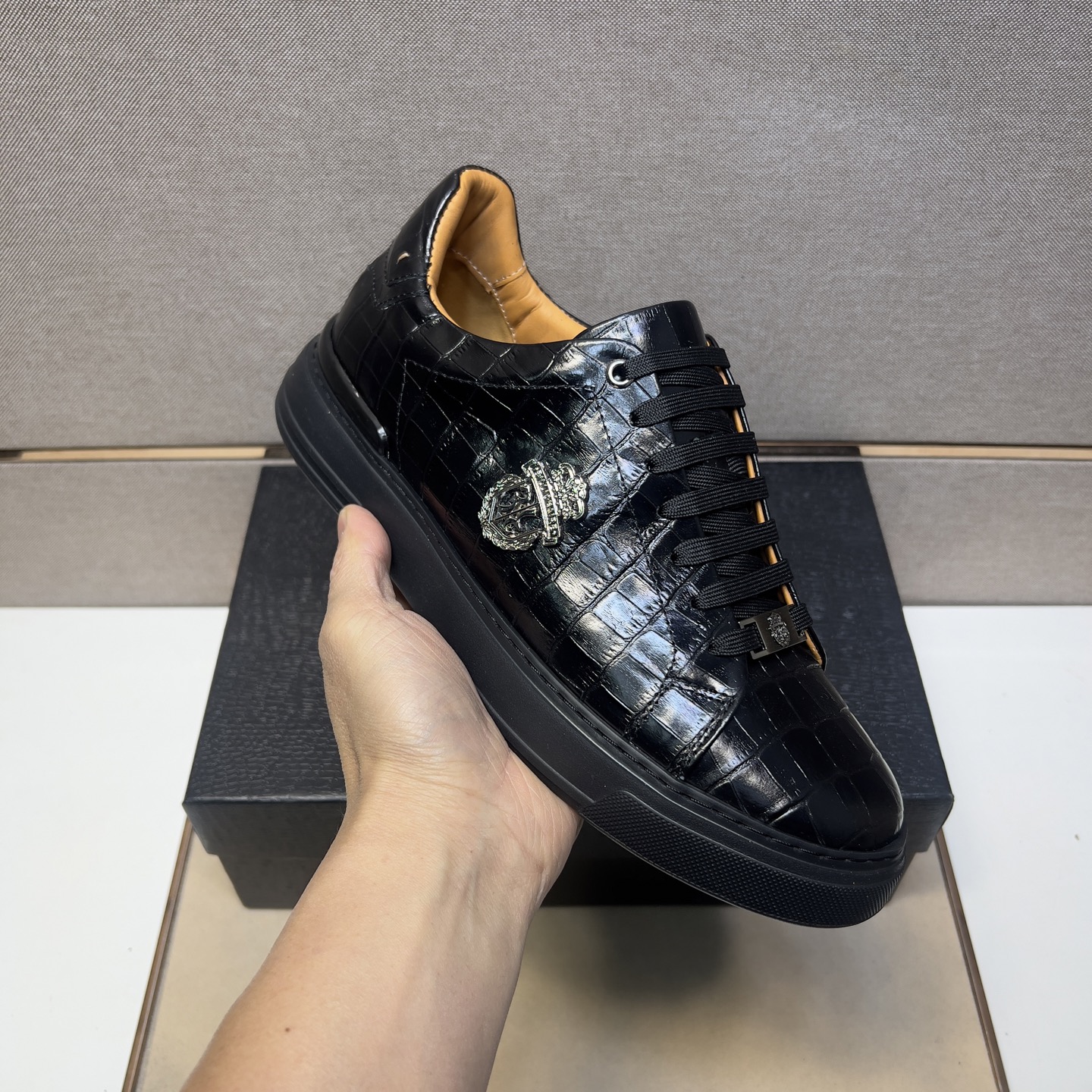 Billionaire 2025 Men's Black Leather Crocodile Embossed Casual Sneakers 7 i1742661177645 7732 0 5