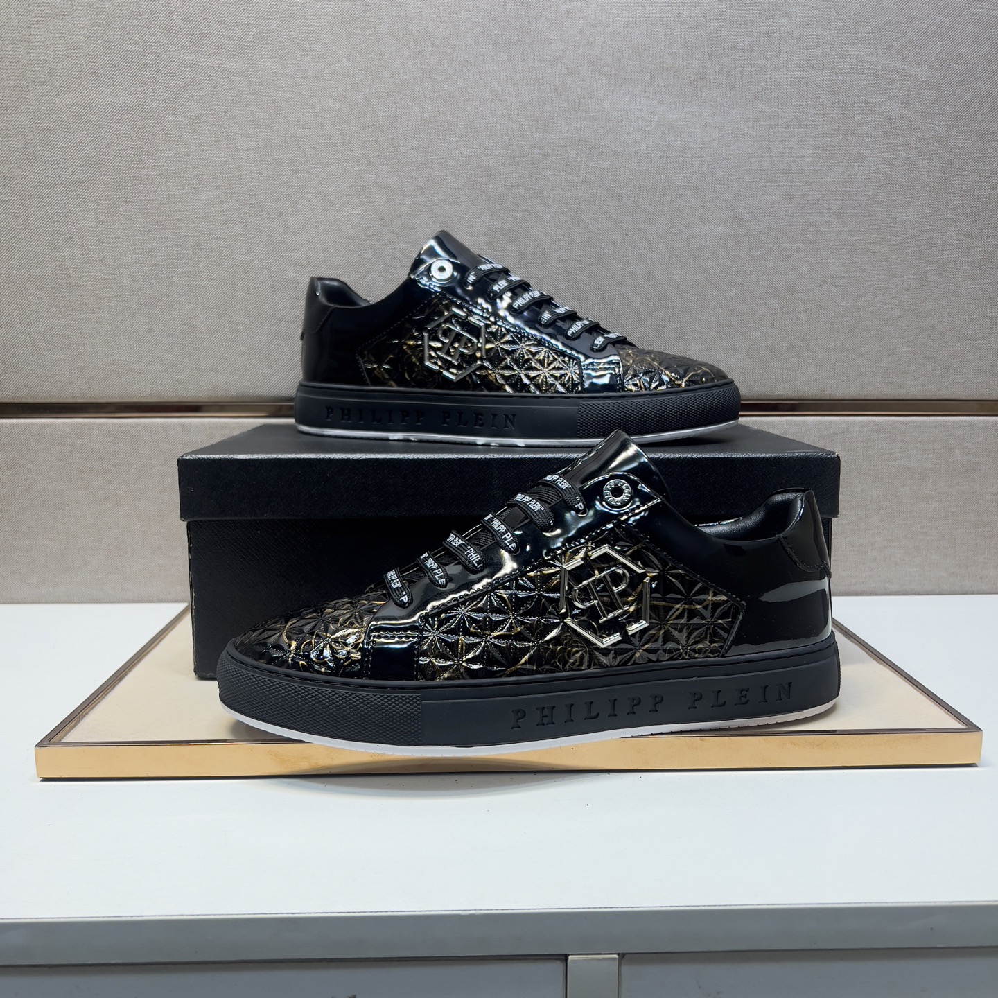 Men's Philipp Plein Black Leather Lace-Up Fashion Sneakers Size 38-44 6 i1742832868077 2962 0 4
