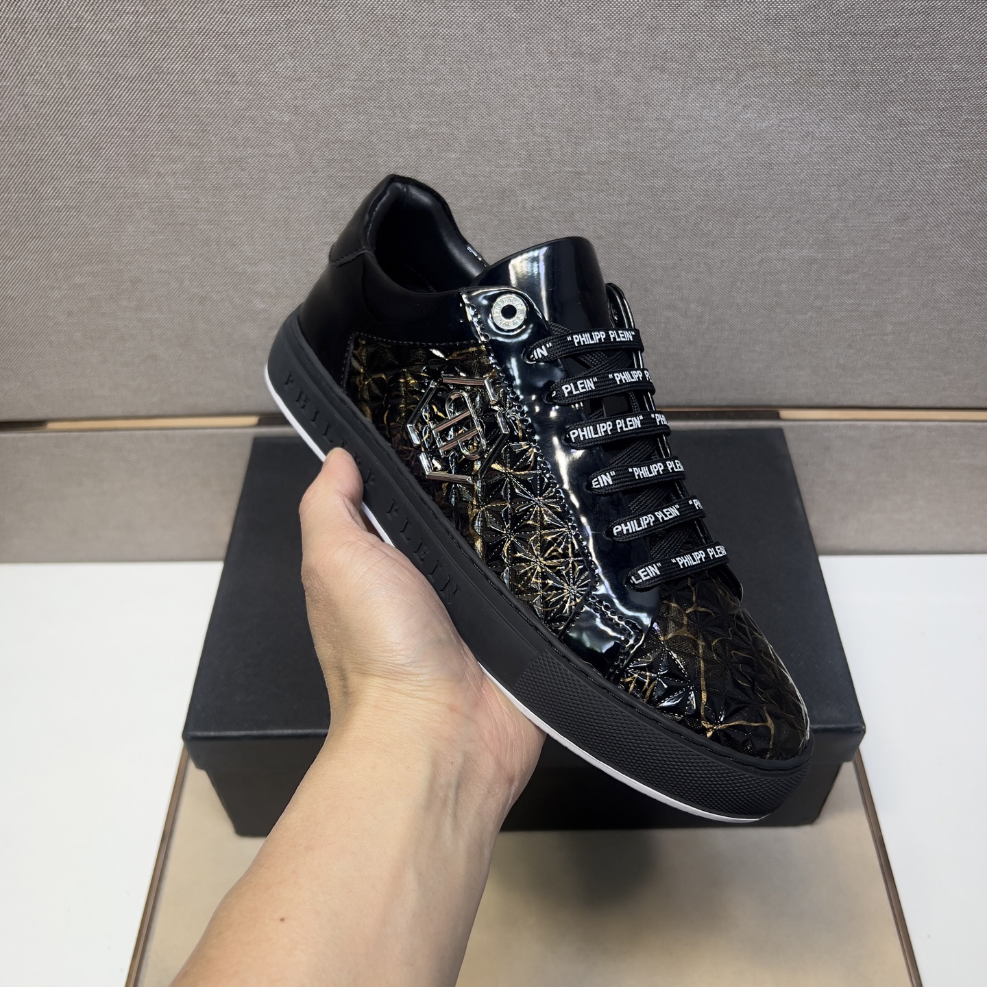 Men's Philipp Plein Black Leather Lace-Up Fashion Sneakers Size 38-44 7 i1742832869541 5069 0 5