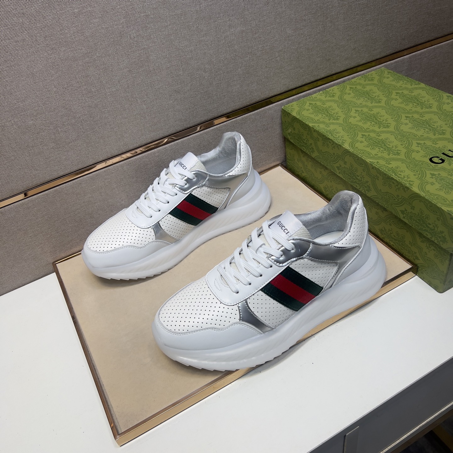 Gucci Men's White Leather Lace-Up Sneakers with Web Stripe Detail 3 i1742833488295 2986 0 1