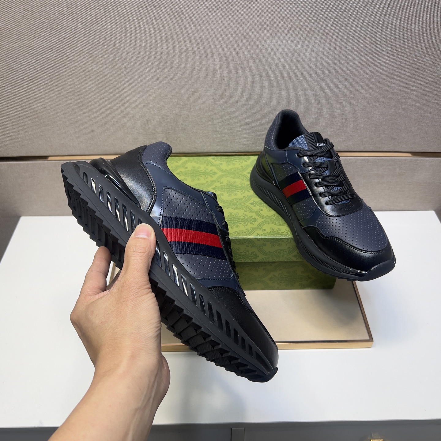 Gucci Men's Leather Sneakers with Web Stripe | Comfortable & Stylish 8 i1742833522030 3046 0 6