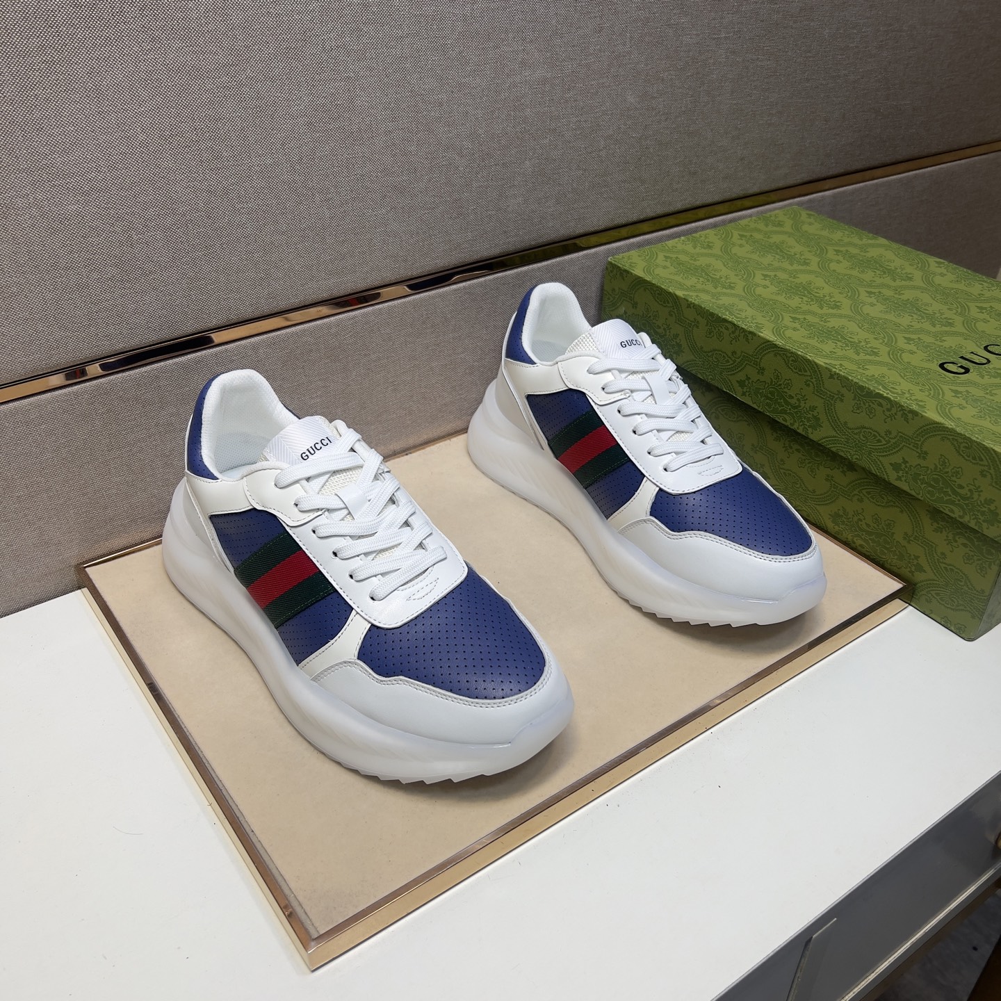 Gucci Men's Blue and White Leather Sneakers with Signature Stripe - Comfortable Fit 2 i1742833535592 1145 0 0