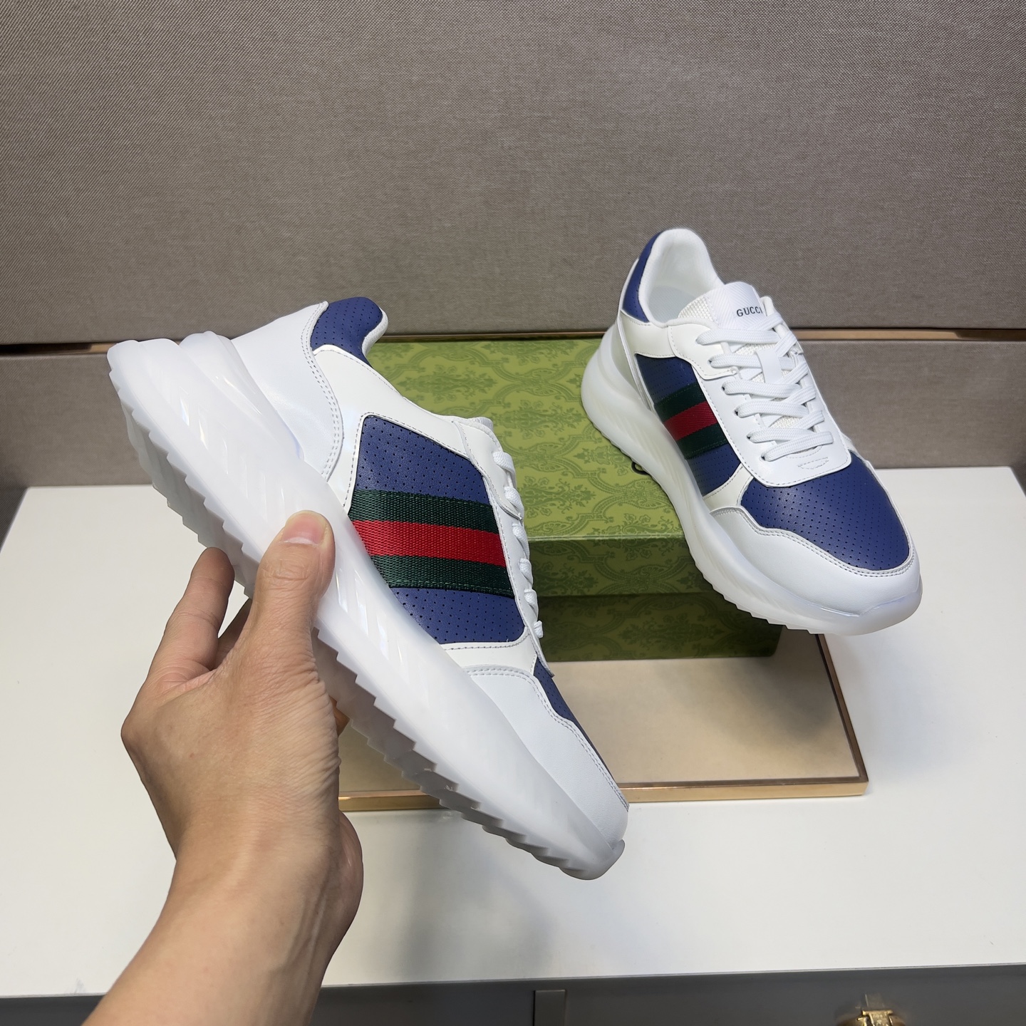 Gucci Men's Blue and White Leather Sneakers with Signature Stripe - Comfortable Fit 8 i1742833536320 9435 0 6