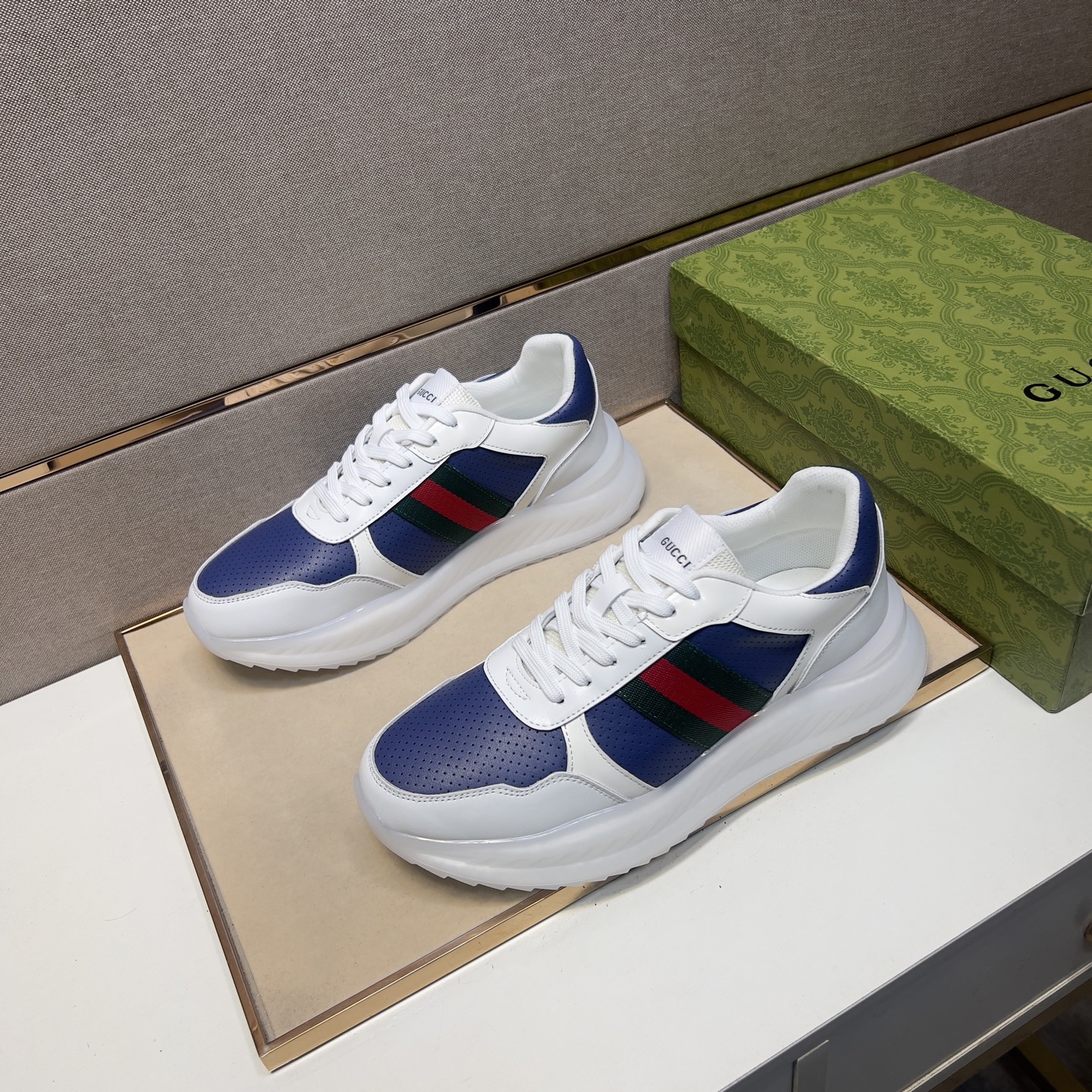 Gucci Men's Blue and White Leather Sneakers with Signature Stripe - Comfortable Fit 3 i1742833536372 7252 0 1