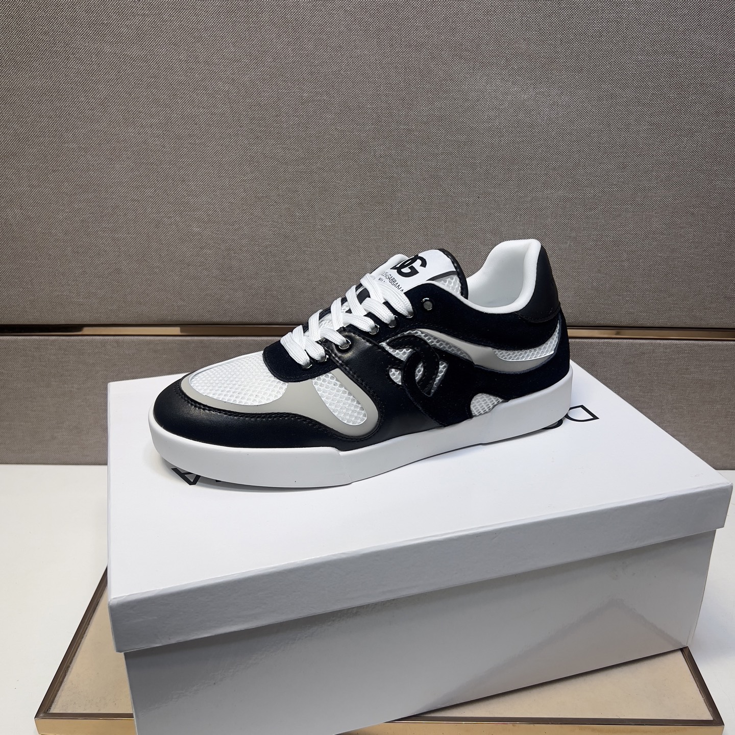 Dolce & Gabbana Men's Black & White Leather Trim Lace-Up Sneakers 5 i1742921462598 4751 0 3