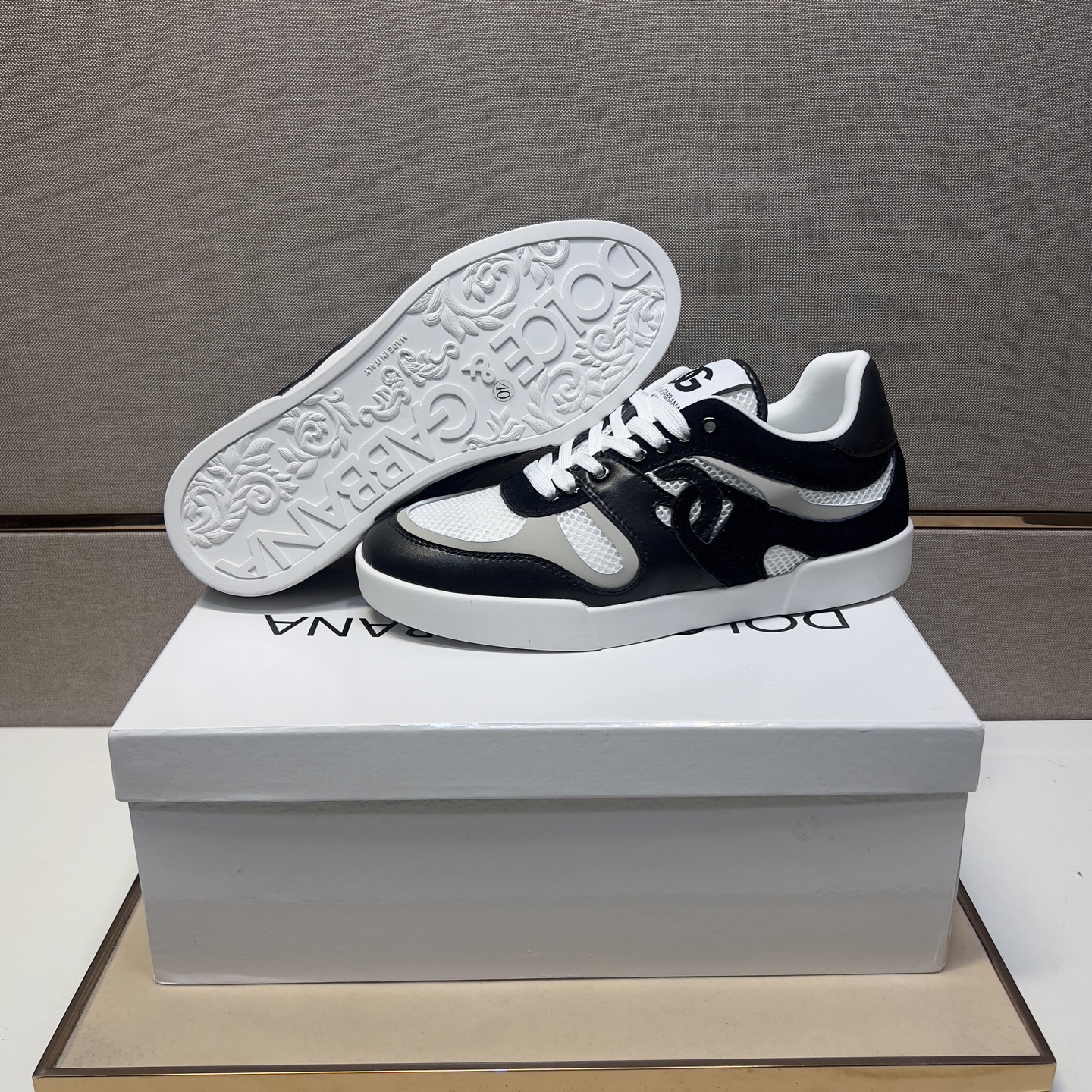 Dolce & Gabbana Men's Black & White Leather Trim Lace-Up Sneakers 9 i1742921462601 5344 0 7