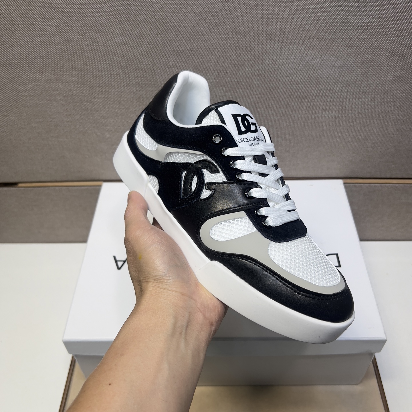 Dolce & Gabbana Men's Black & White Leather Trim Lace-Up Sneakers 7 i1742921463356 7227 0 5