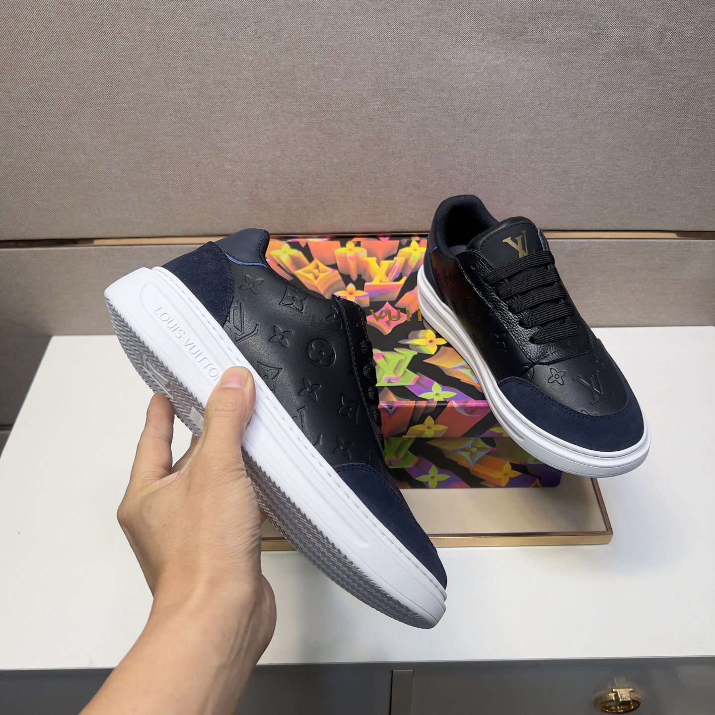 Louis Vuitton Men's Black Leather and Suede Casual Sneakers, Sizes 38-44 8 i1743526190378 7851 0 6