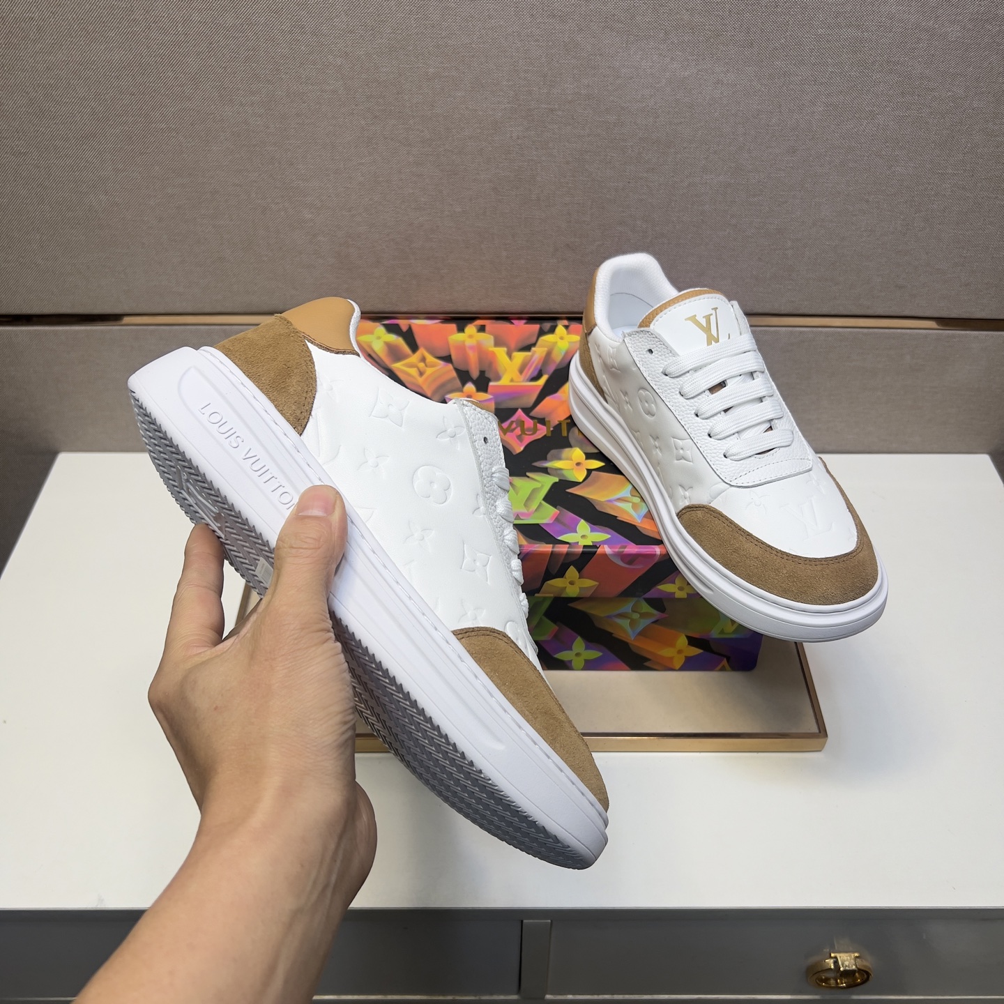 Louis Vuitton Men's White Leather and Suede Casual Sneakers Size 38-44 8 i1743526302640 2338 0 6