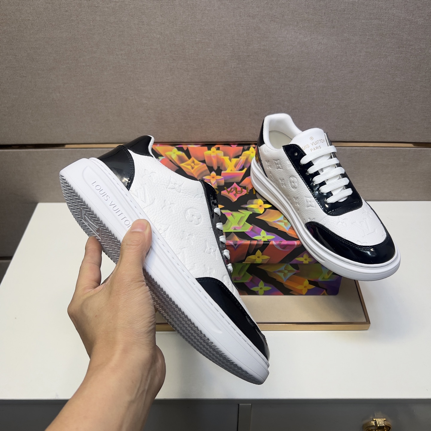 Louis Vuitton Men's White and Black Leather Sneakers, Size 38-44 8 i1743526344320 2548 0 6