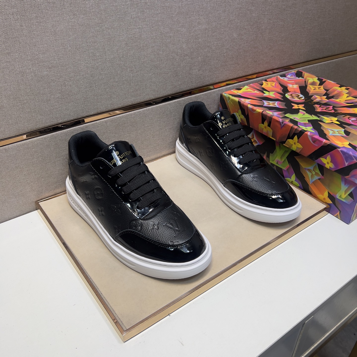 Louis Vuitton Men's Black Leather Casual Sneakers, Sizes 38-44 2 i1743526391818 427 0 0