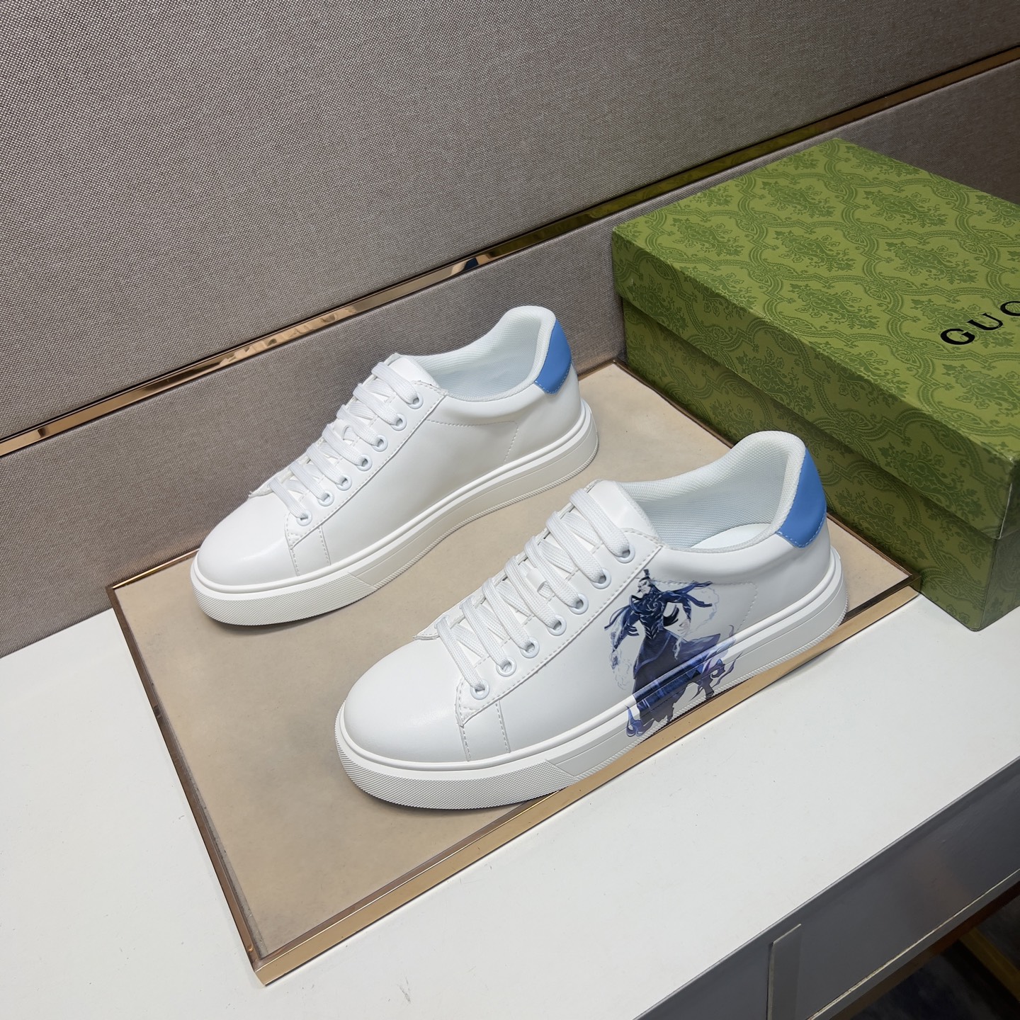 Gucci Men's Ace Sneakers: White Leather with Horse Graphic and Blue Heel 3 i1744043830425 6791 0 1