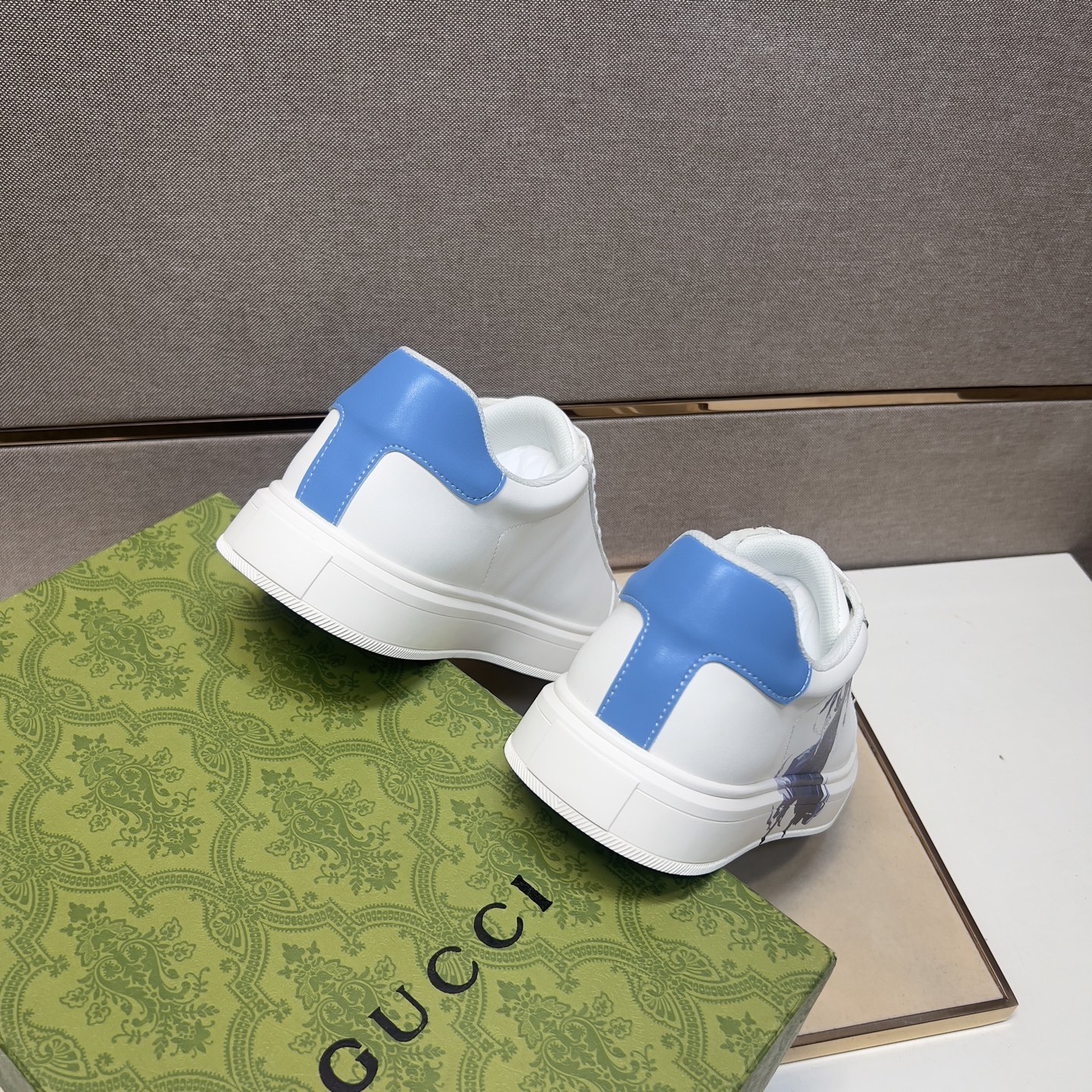 Gucci Men's Ace Sneakers: White Leather with Horse Graphic and Blue Heel 10 i1744043830442 6337 0 8